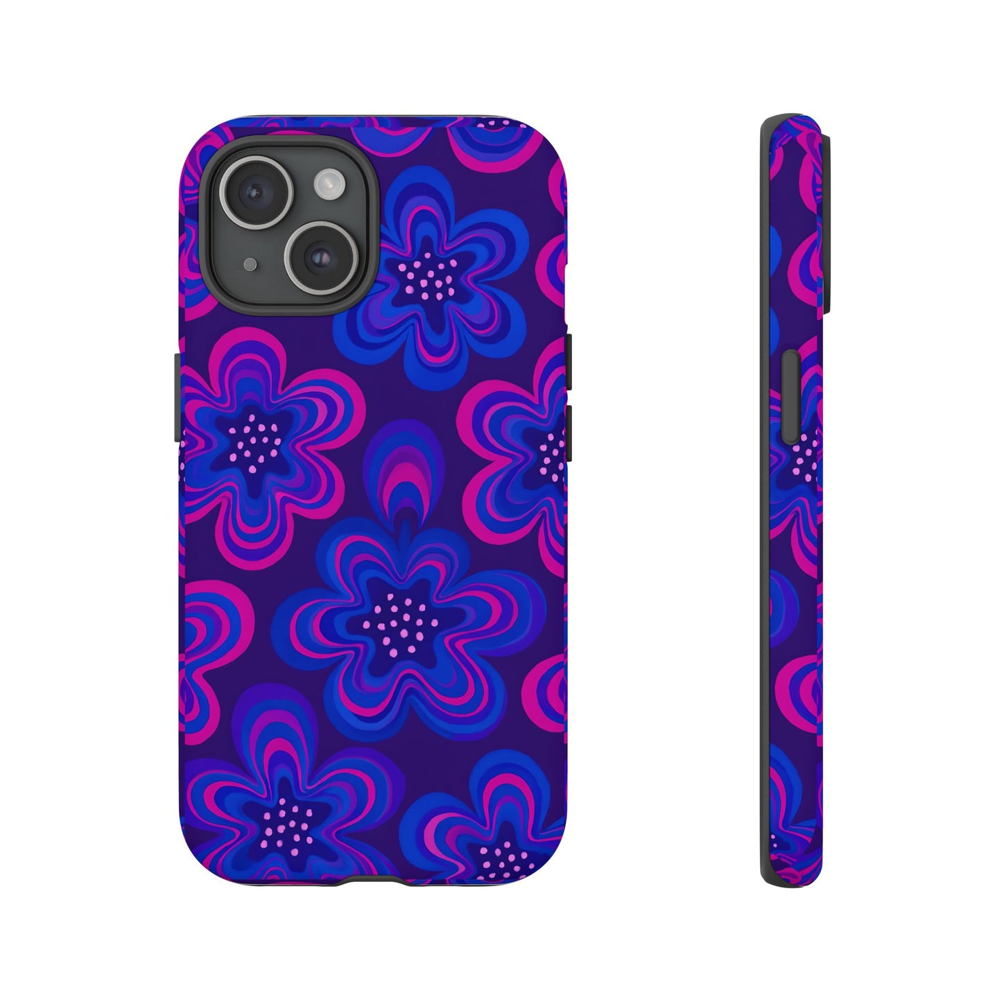 Retro Swirl Flower Tough Phone Case - Groovy Psychedelic Floral Pattern, Funky Vintage Aesthetic, Compatible with iPhone, Galaxy, and Google