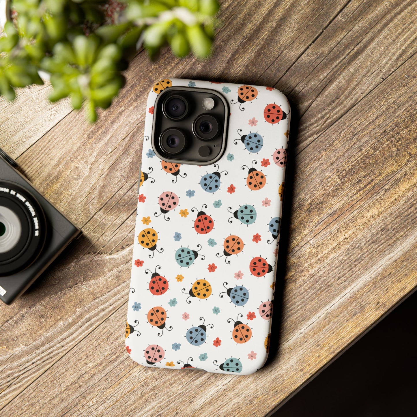Ladybug Tough Phone Case - Cute Insect Aesthetic, Nature-Inspired Pattern Art, Compatible with iPhone, Galaxy, and Google Phones