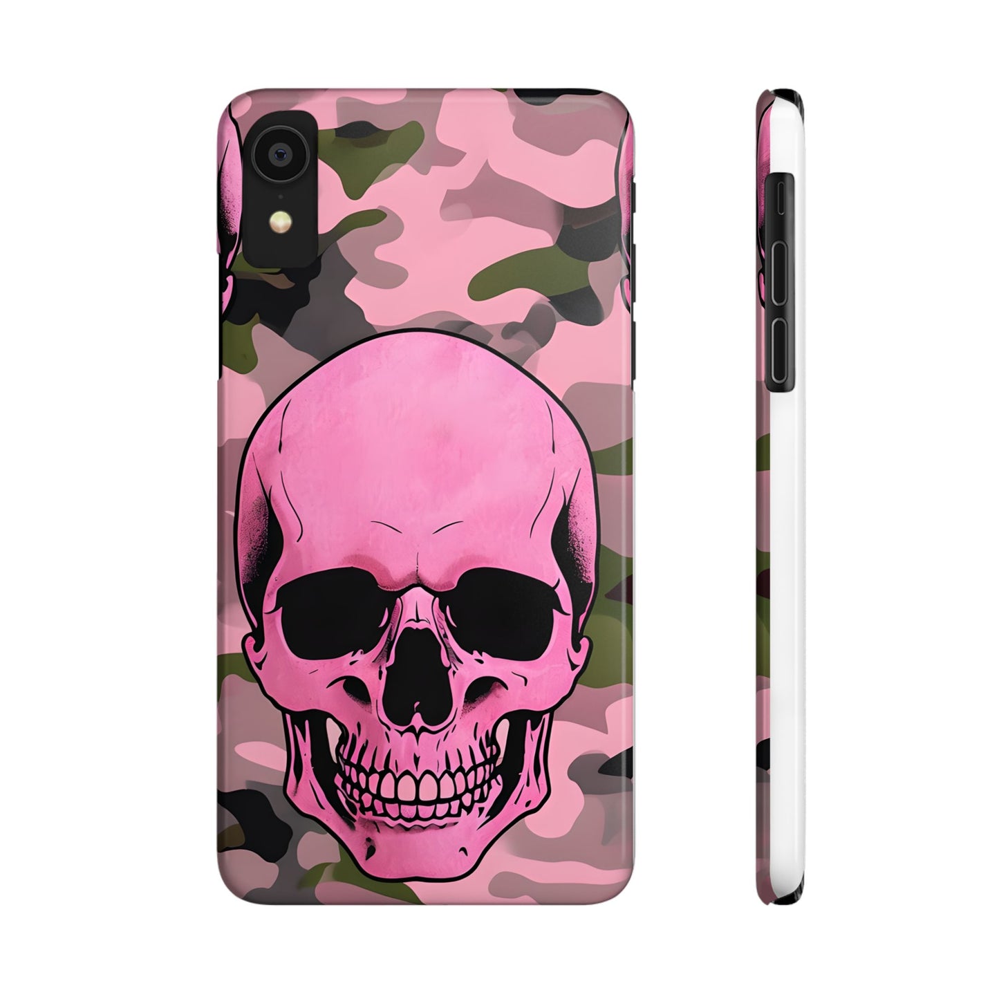 Pink Camo Skull Phone Case, Slim Case for iPhone, Edgy Phone Accessory, Unique Gift for Her, Trendy Tech Lover
