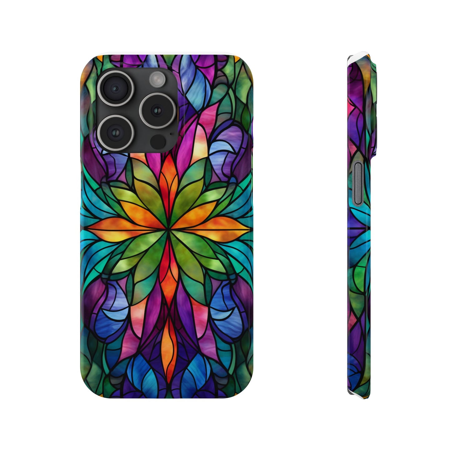 Vibrant Floral Slim Phone Cases, Colorful Cell Phone Cover, Stained Glass Design, Unique Gift for Her, Artistic Accessories, Phone Case
