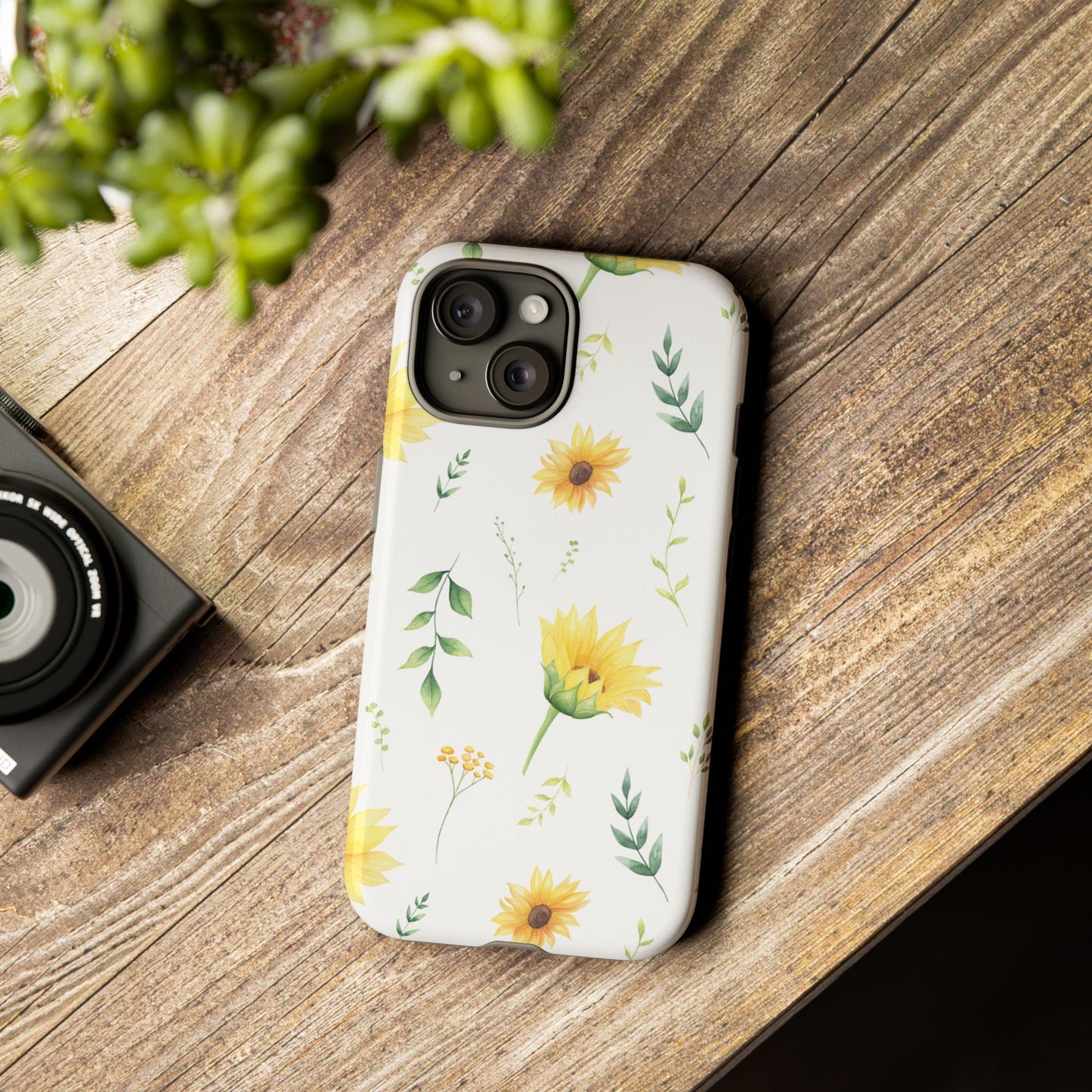 Sunflower Floral Tough Phone Case - Watercolor Botanical Print, Bright Nature Aesthetic, Compatible with iPhone, Galaxy, and Google Phones