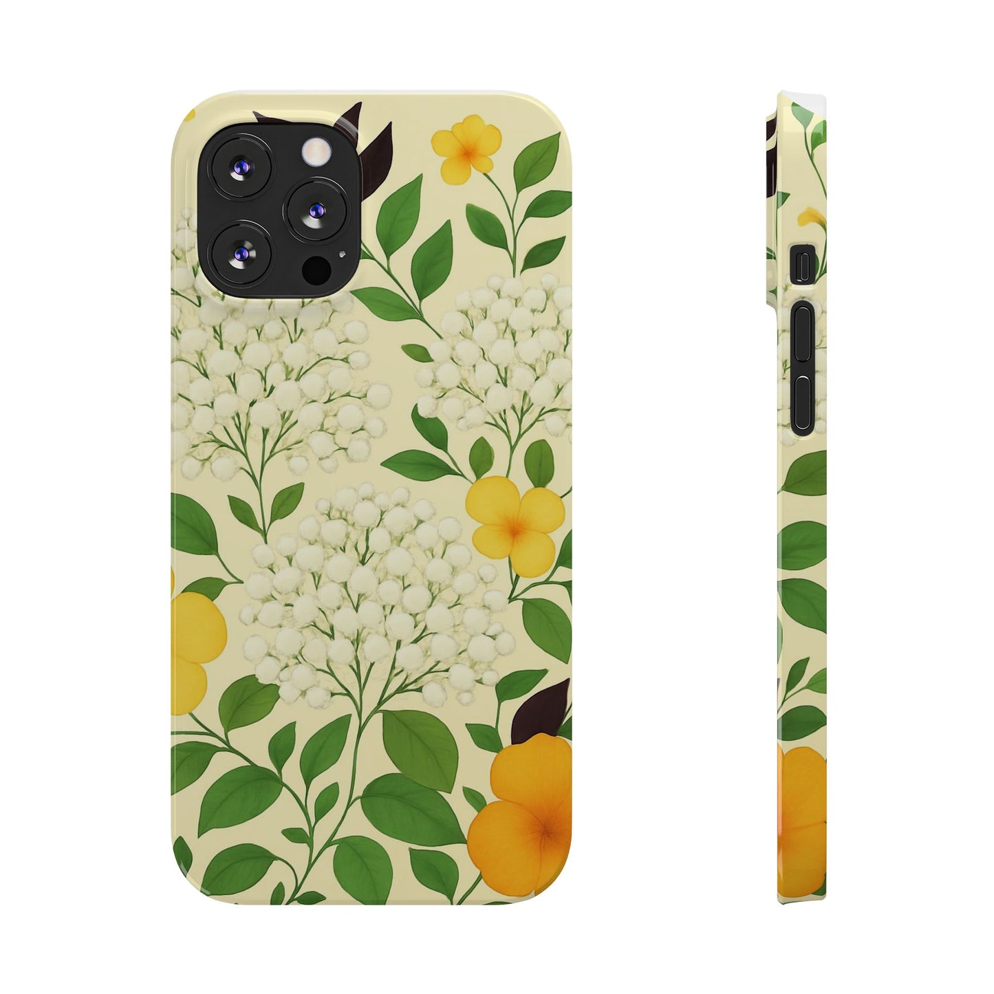 Delicate Floral Print Phone Case, Autumn Botanical Slim Phone Case, Aesthetic Flower Phone Cover Compatible with iPhone, Galaxy, Google