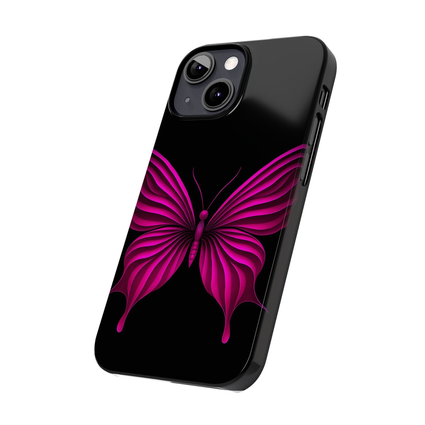 Pink Butterfly Phone Case, Elegant Insect Art, Black Aesthetic Slim Phone Case Compatible with iPhone, Galaxy, Google