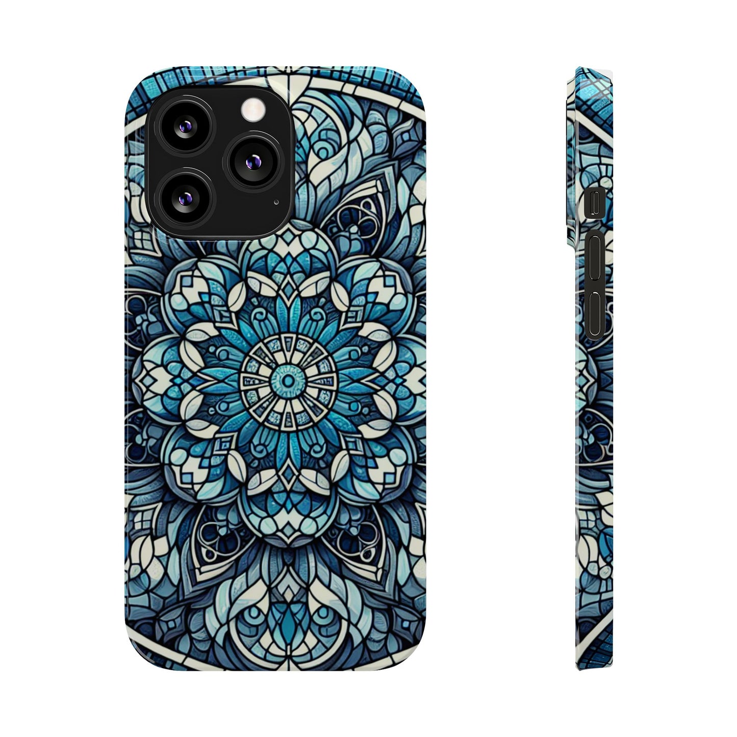 Decorative Slim Phone Case - Blue Mandala Design, Gift for Her, Phone Accessories, Boho Style, Unique Cell Phone Cover, Trendy Tech
