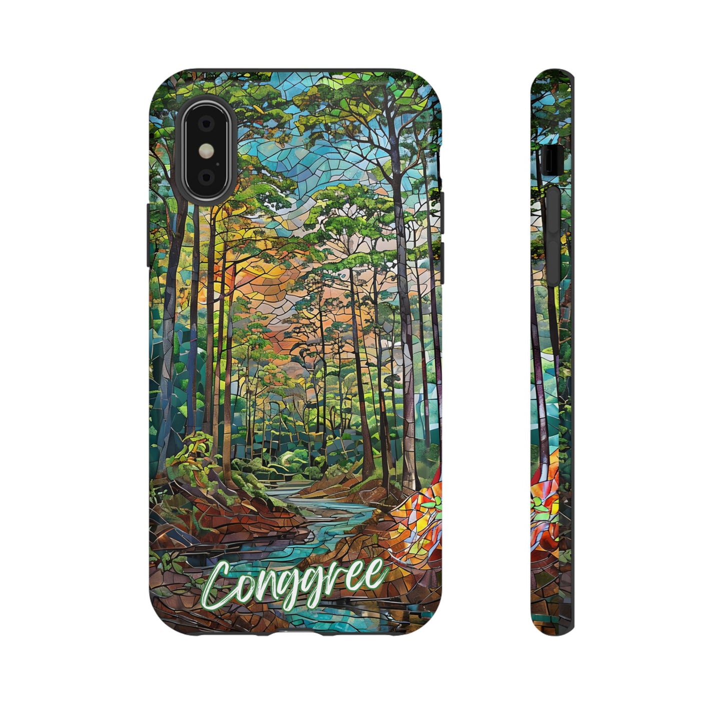 Congaree Mosaic Tough Phone Case - Lush Swamp Forest Art, Southeast Nature Aesthetic, Compatible with iPhone, Galaxy, and Google Phones