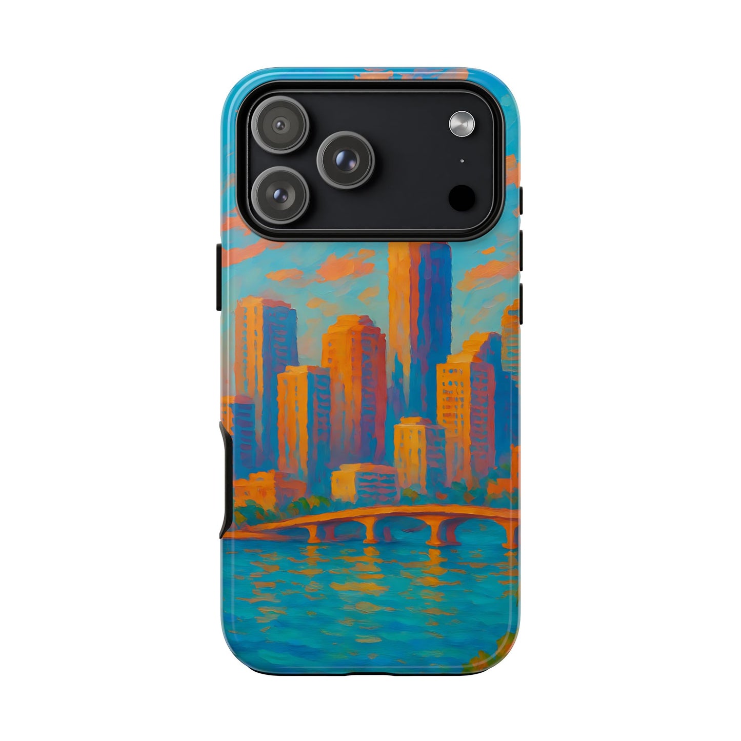 Cityscape Tough Phone Case, Miami Skyline Phone Cover, Sunset Glow Design Compatible with iPhone, Galaxy & Google