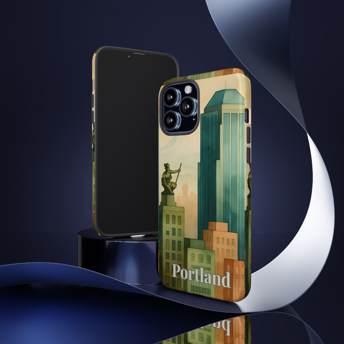 Portland Cityscape Phone Case • Urban Skyline Art Tough Case • Watercolor City Aesthetic • Gift for Travelers • Compatible with iPhone, Galaxy, Google
