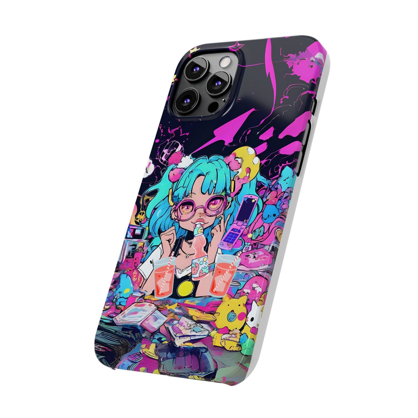 2K Anime Girl Slim Phone Case - Kawaii Vaporwave Style, Cute Maximalist Aesthetic, Cute Phone Covers, Unique Gifts for Teens