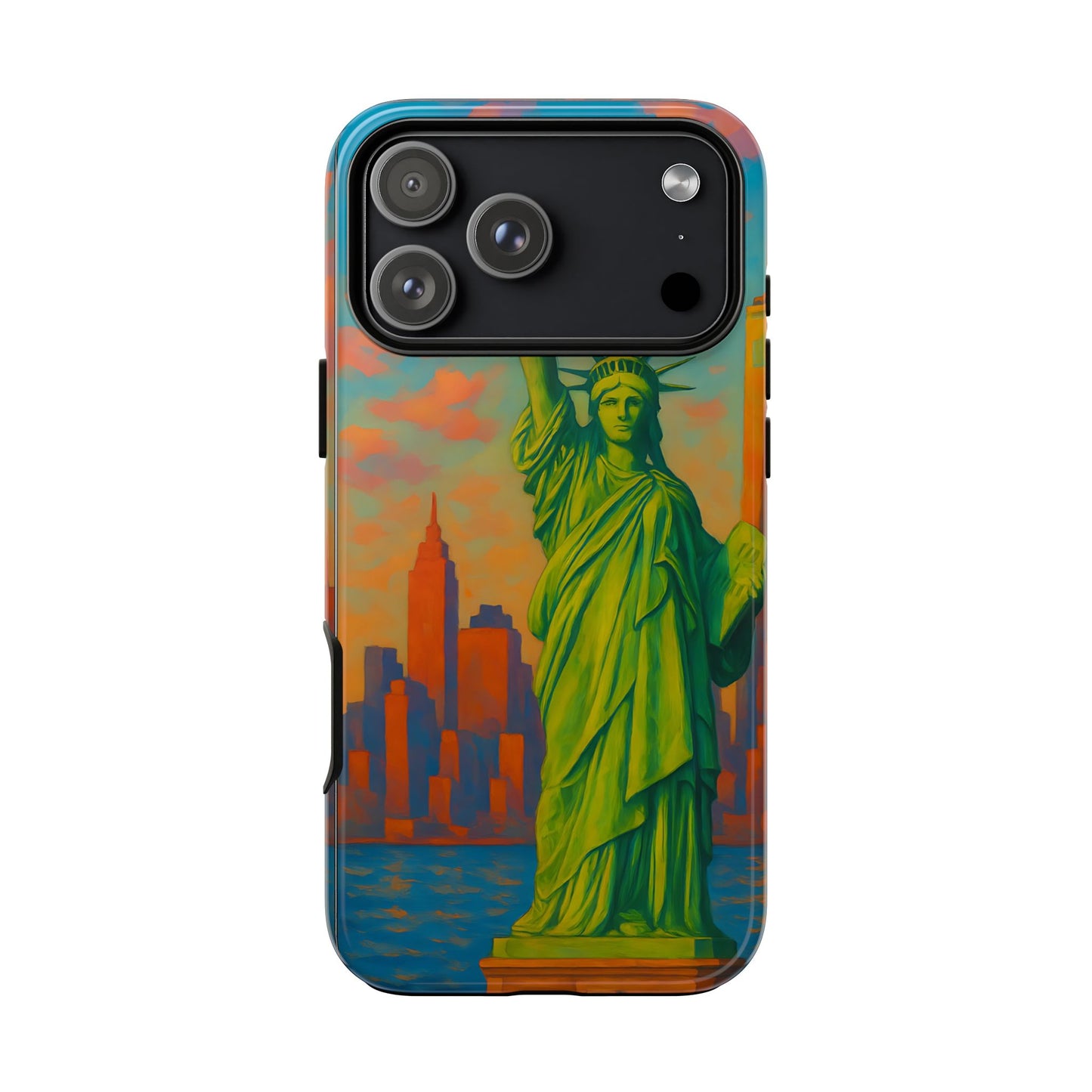 Cityscape Tough Phone Case, New York City Skyline Phone Cover, Sunset Glow Design Compatible with iPhone, Galaxy & Google