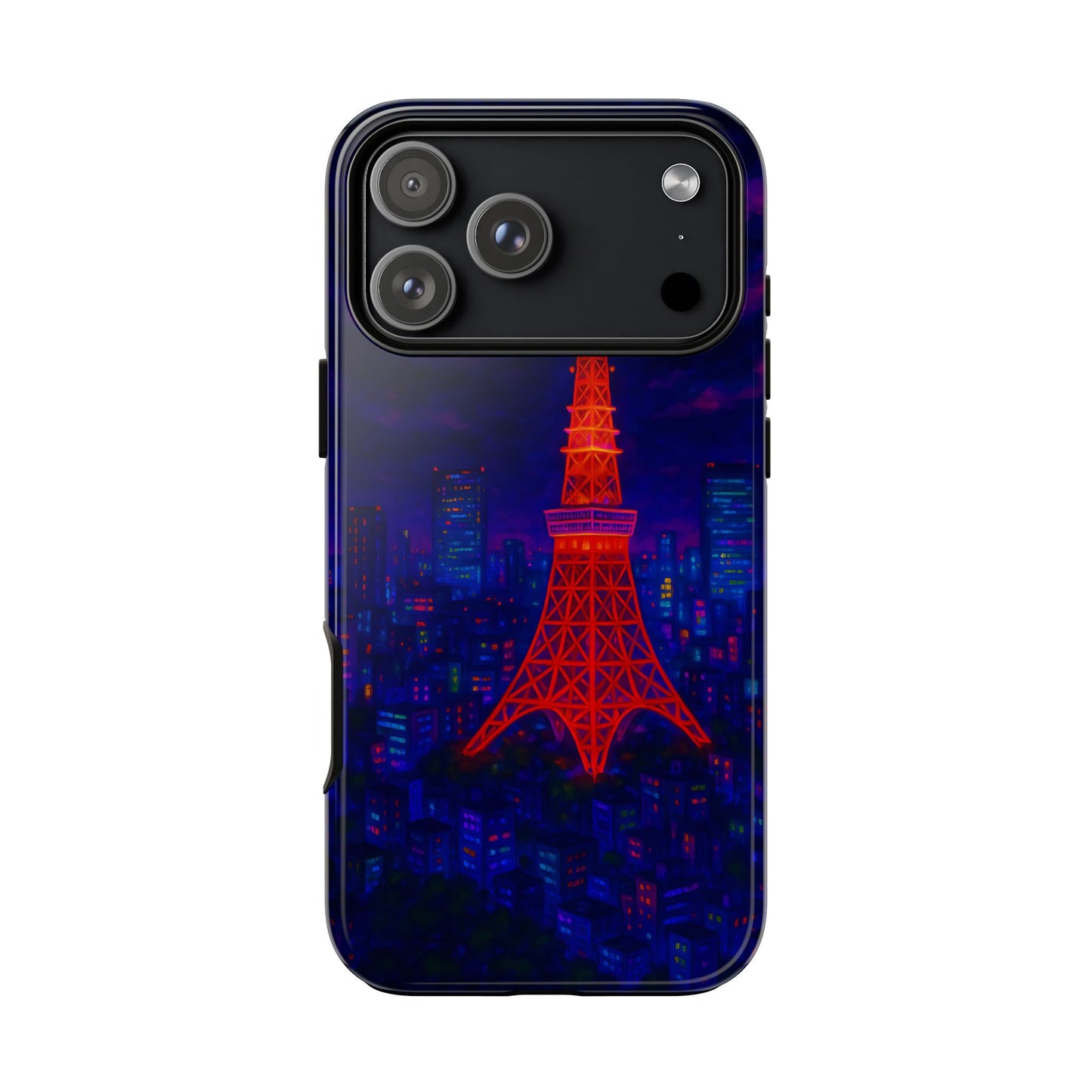 Cityscape Tough Phone Case, Tokyo Skyline Phone Cover, Neon Night Design Compatible with iPhone, Galaxy & Google