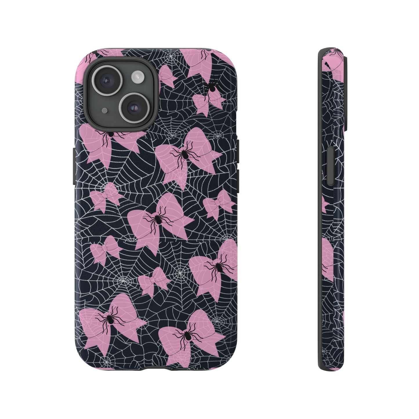 Pink Spider Bow Phone Case, Goth Coquette Spiderweb Phone Cover Creepy Cute Halloween Aesthetic Case Spooky Glam Girl Accessory for Alt Fans
