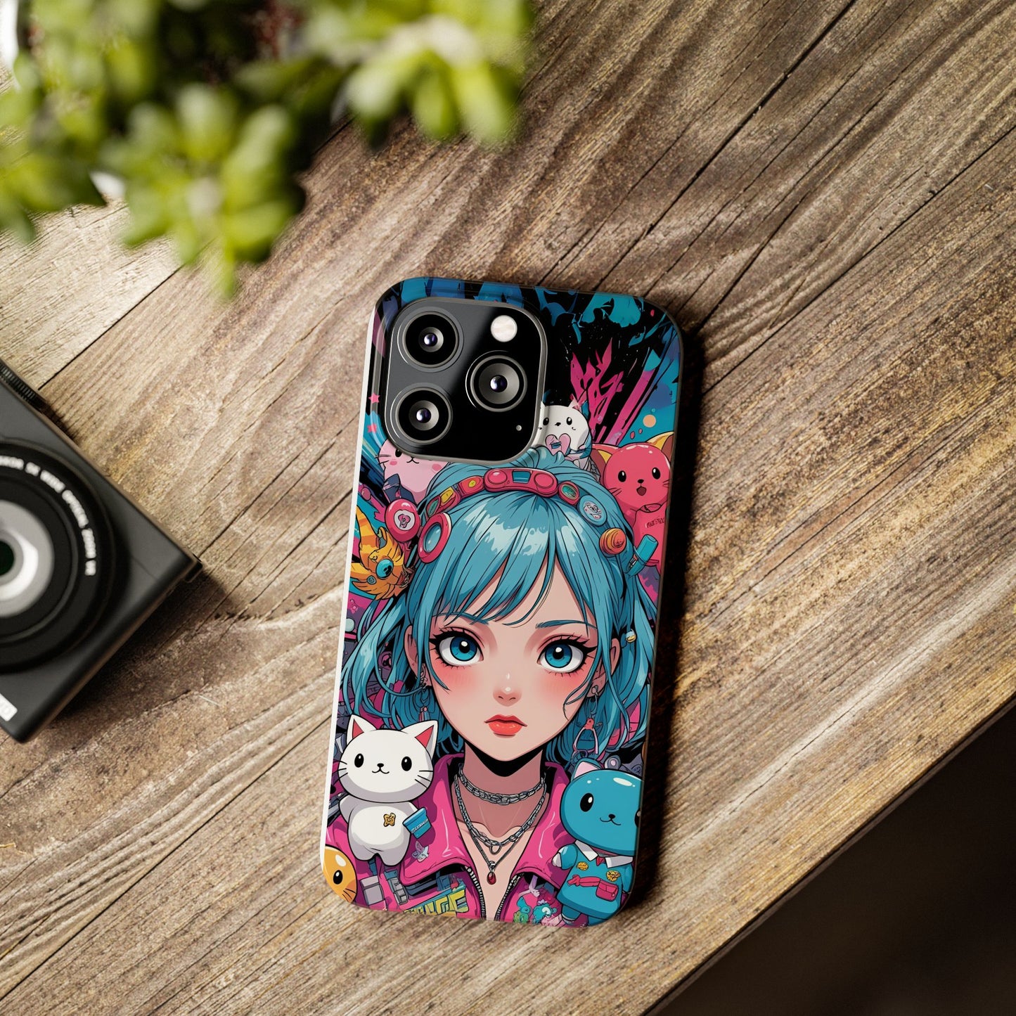Y2K Anime Girl Slim Phone Case - Cute Maximalist Aesthetic, Kawaii Vaporwave Style, Pop Culture Lovers and Special Occasions