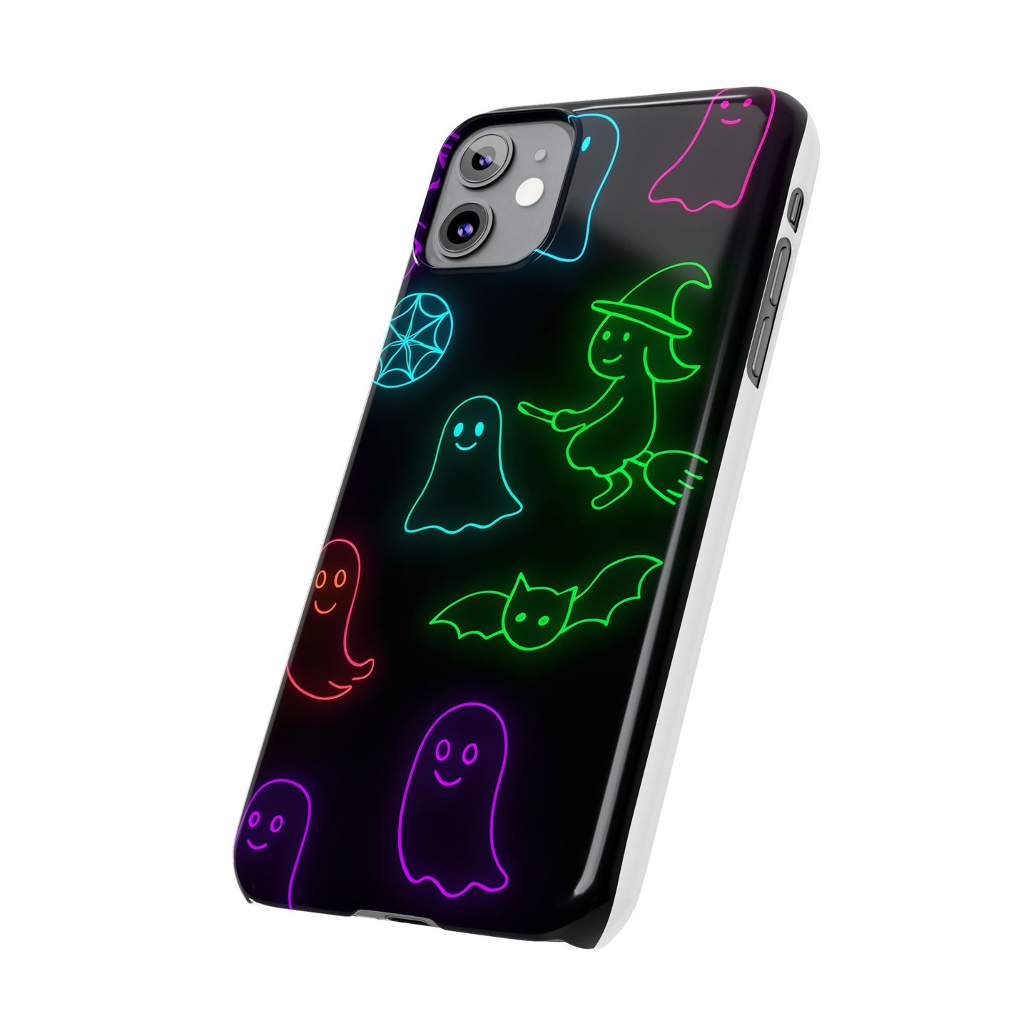 Neon Halloween Phone Case, Cute Ghost Witch Aesthetic Slim Phone Case, Compatible with iPhone, Galaxy, Google