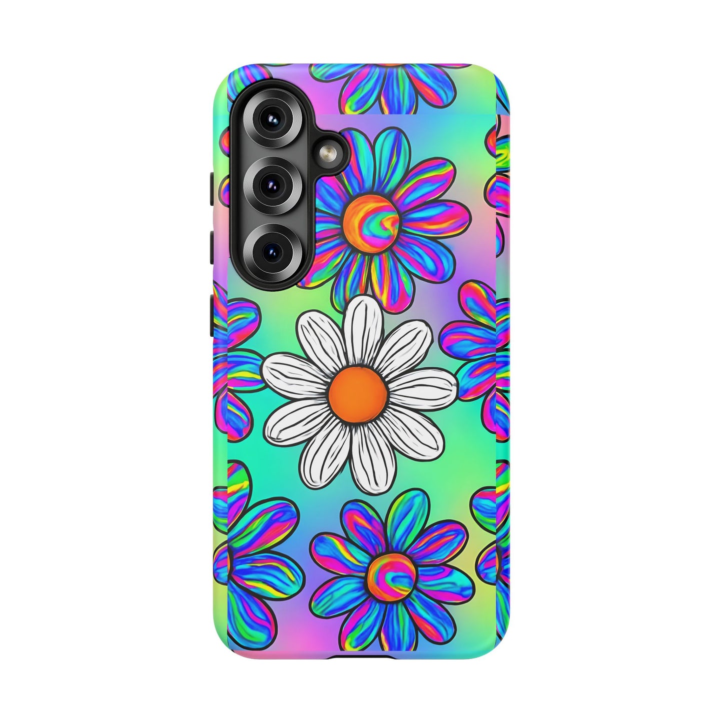Trippy Daisy Tough Phone Case - Psychedelic Floral Design, Colorful Retro Aesthetic, Compatible with iPhone, Galaxy, and Google Phones