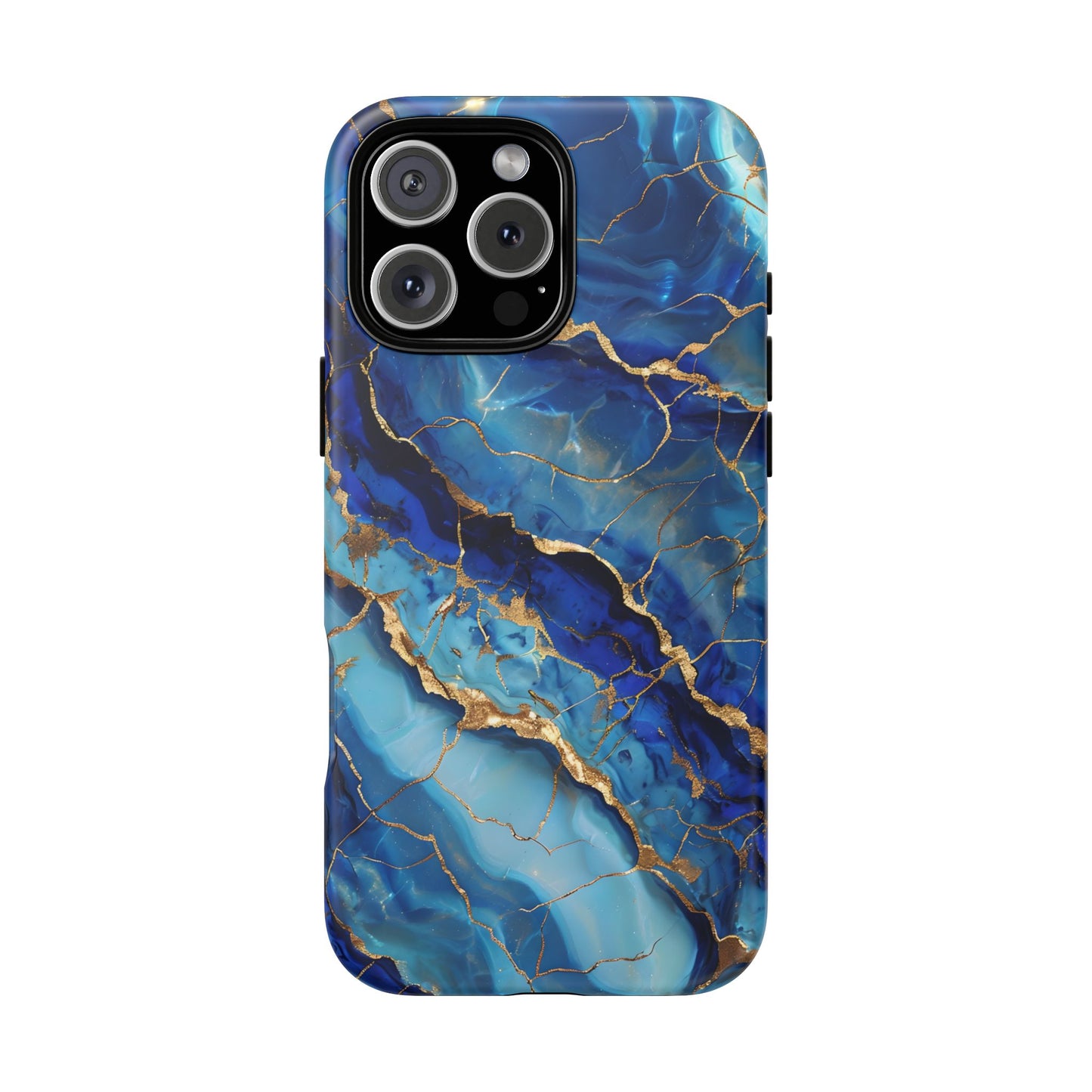 Blue Marble Agate Crystal Phone Case Geode Crystal Art with Elegant Gold Veins, Luxury Abstract Cover compatible with iPhone, Samsung, Pixel