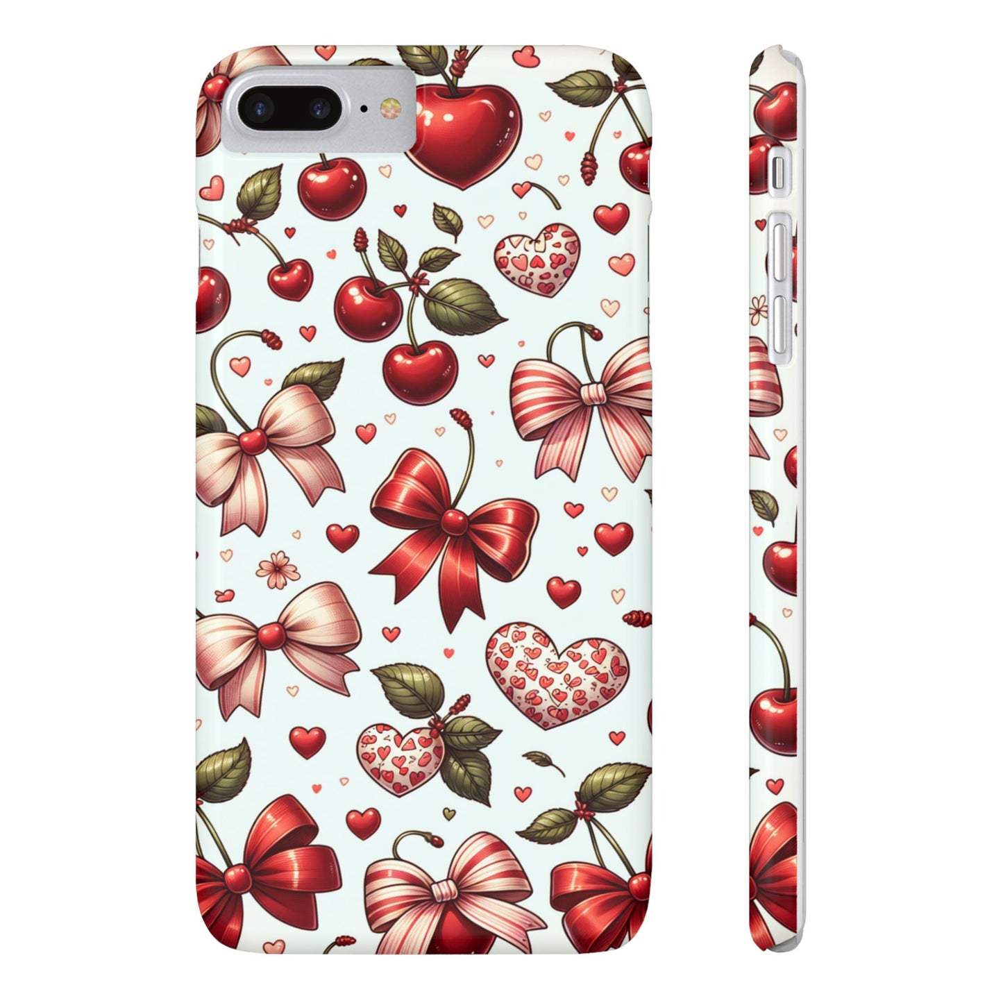 Cute Floral Phone Cases, Cherry Heart Phone Accessories, Valentine Gift, Girly Slim Phone Case, Trendy Mobile Cover