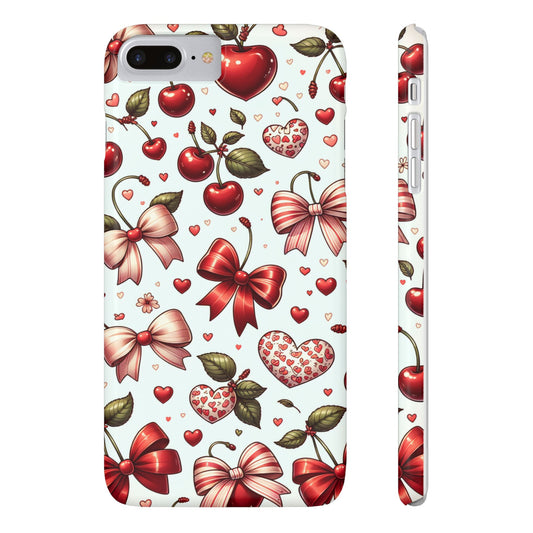 Cute Floral Phone Cases, Cherry Heart Phone Accessories, Valentine Gift, Girly Slim Phone Case, Trendy Mobile Cover