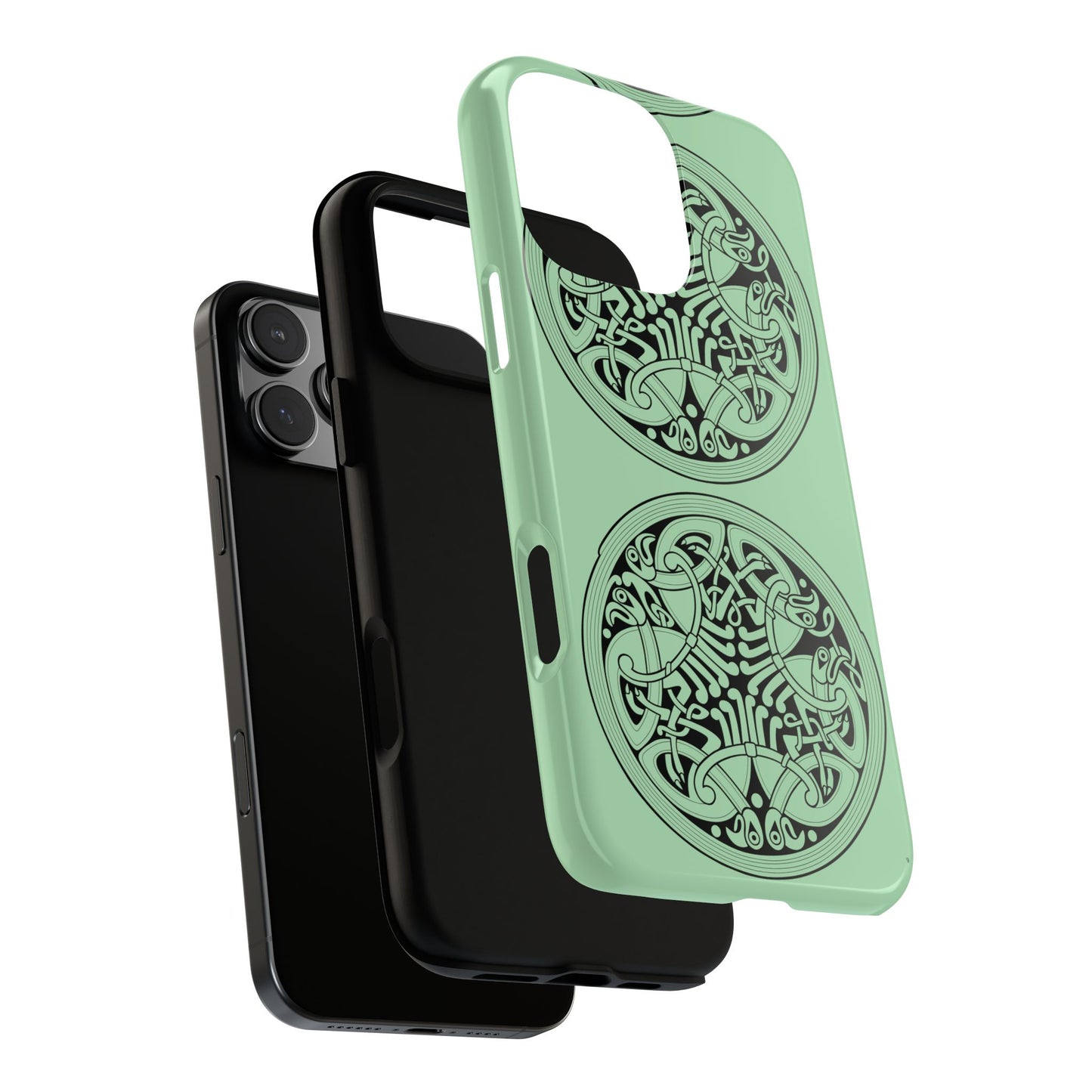 Tough Case Celtic Medallion Mint Green Design Phone Cover Compatible with iPhone 17, 16, 15, 14, 13, Galaxy, Google, Irish Heritage Pattern