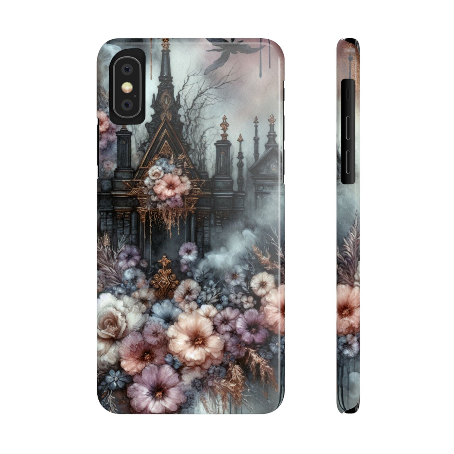 Gothic Floral Slim Phone Case, Dark Fantasy Phone Cover, Unique Flower Design, Phone Accessory for Halloween, Gift for Her