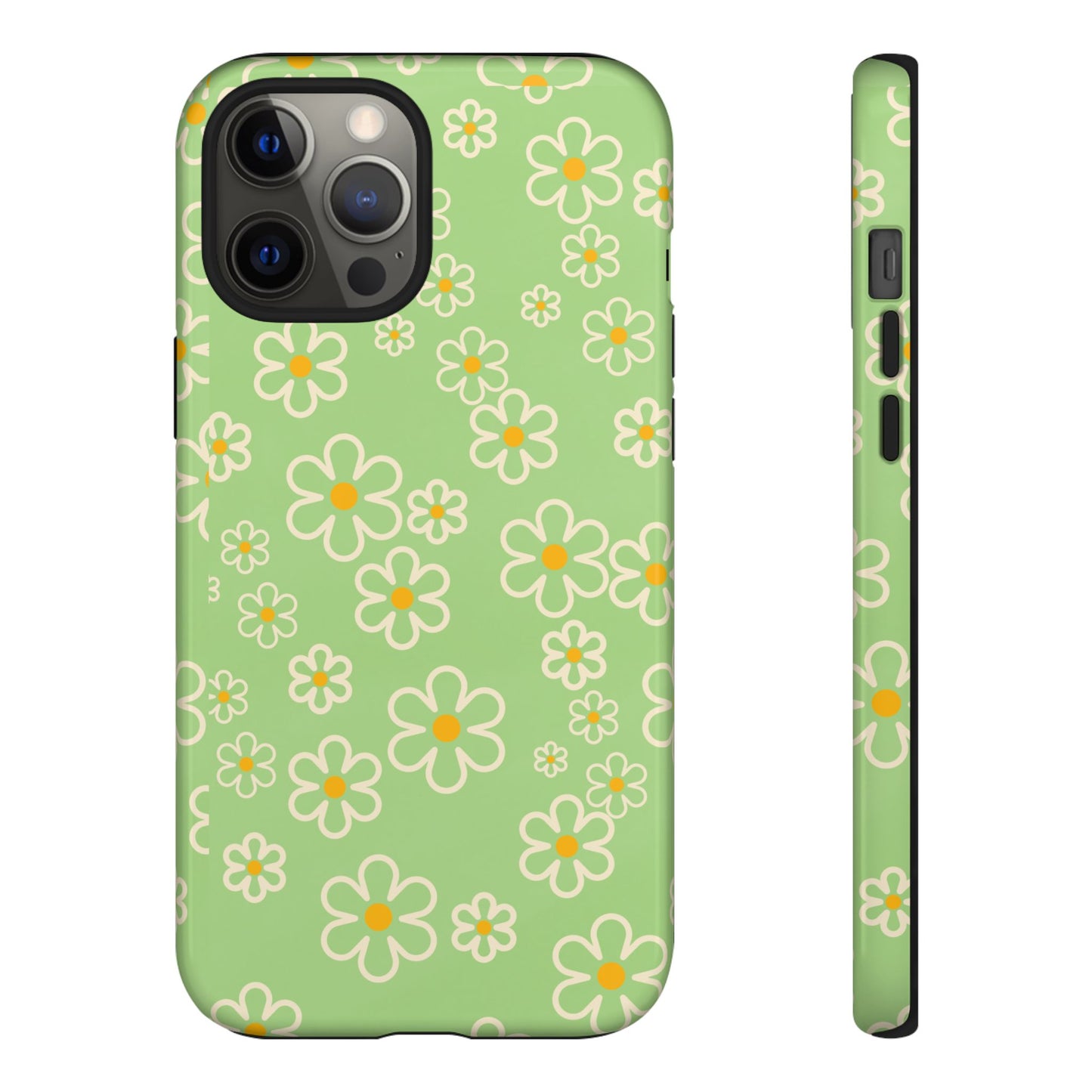 Minimal Daisy Flower Tough Phone Case - Retro Coquette Floral Print, Cute Soft Aesthetic, Compatible with iPhone, Galaxy, and Google Phones