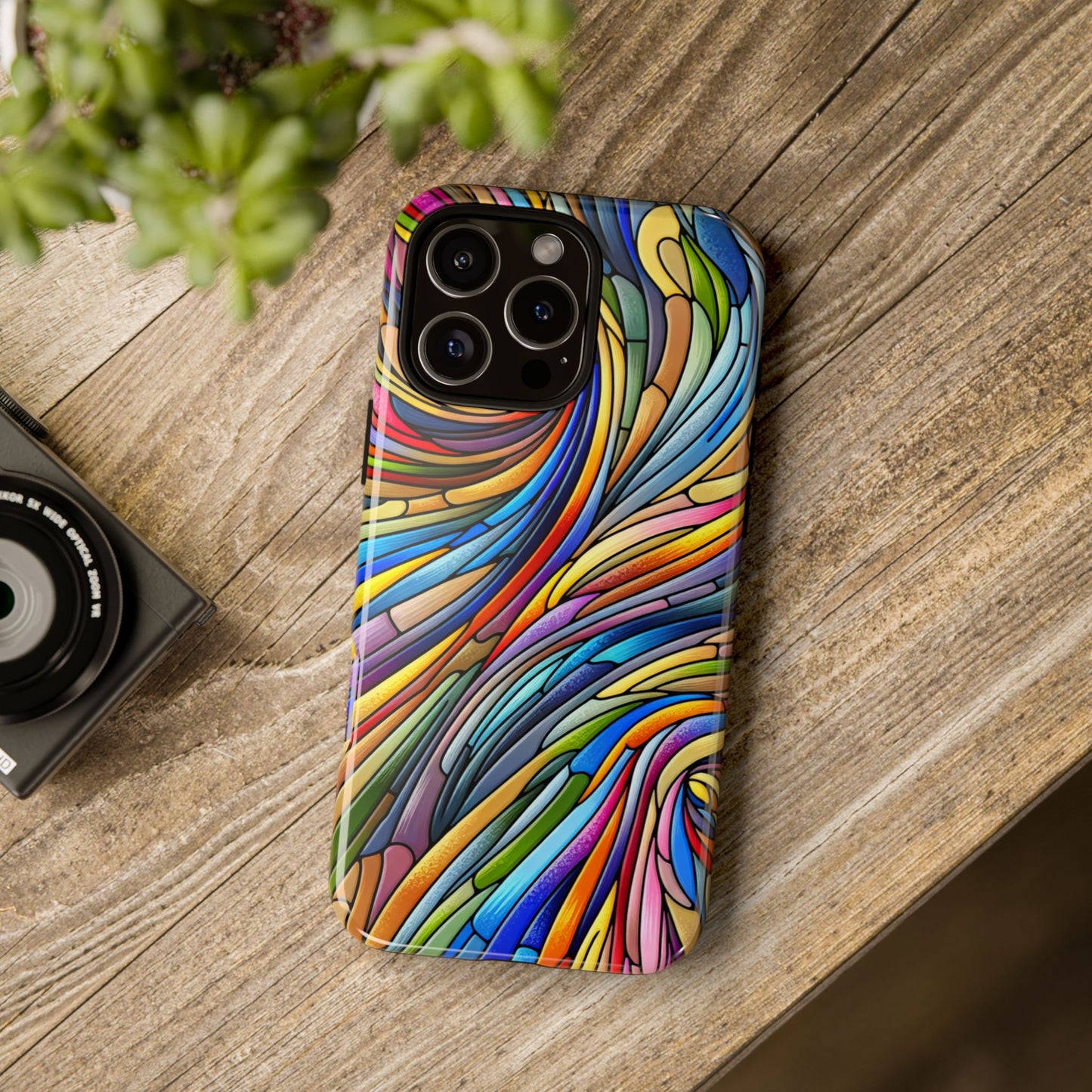 Boho Rainbow Swirl Stained Glass Phone Case Colorful Abstract Design Protective Cover Compatible with Compatible with iPhone, Samsung, Pixel