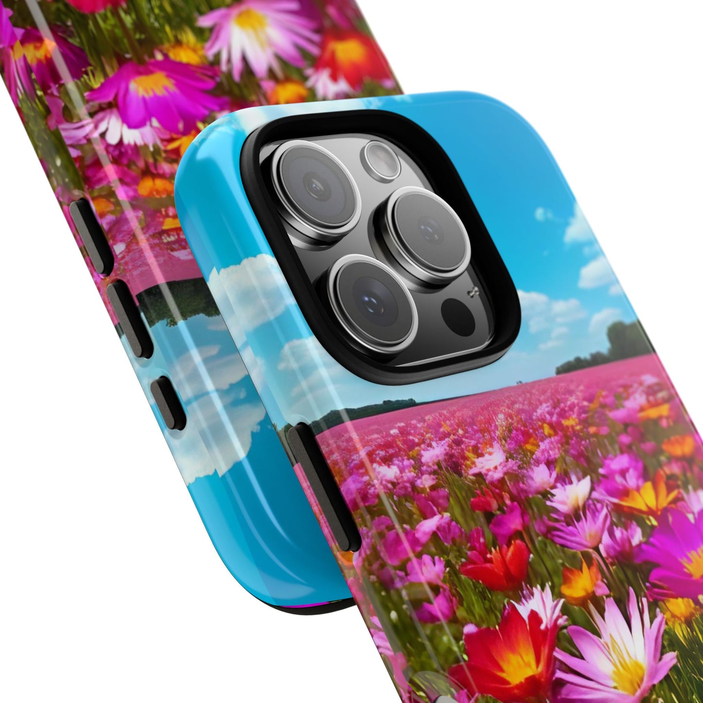 Flower Field Tough Phone Case - Wildflower Meadow Print, Colorful Nature Aesthetic, Compatible with iPhone, Galaxy, and Google Phones