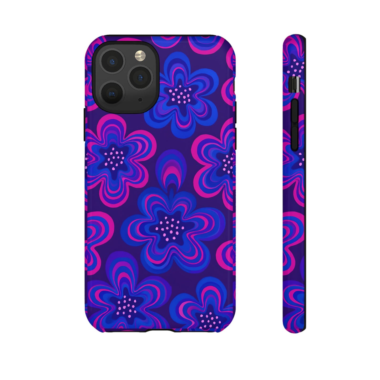 Retro Swirl Flower Tough Phone Case - Groovy Psychedelic Floral Pattern, Funky Vintage Aesthetic, Compatible with iPhone, Galaxy, and Google