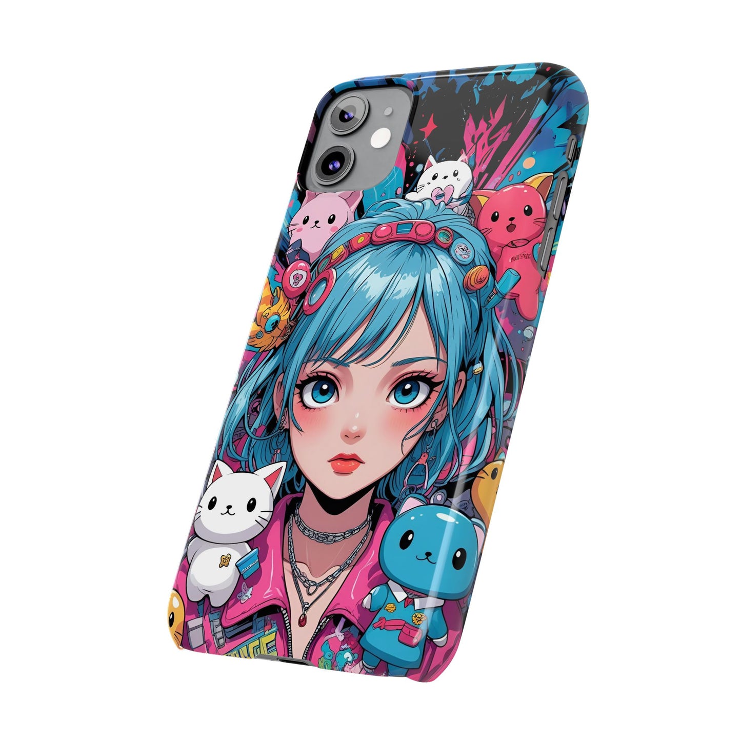 Y2K Anime Girl Slim Phone Case - Cute Maximalist Aesthetic, Kawaii Vaporwave Style, Pop Culture Lovers and Special Occasions