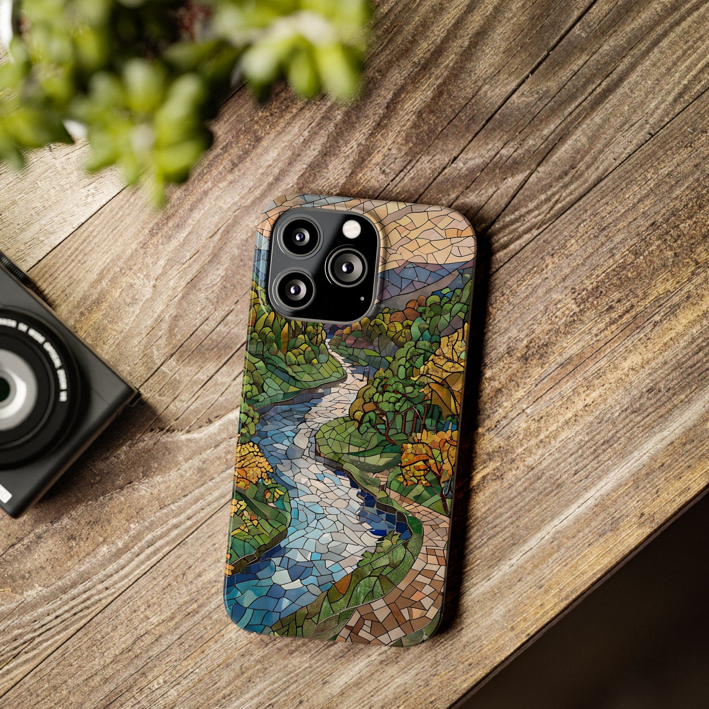 Cuyahoga Valley Mosaic Slim Phone Case, Midwest Forest Art, Scenic Nature Aesthetic, Unique Gift for Nature Lovers