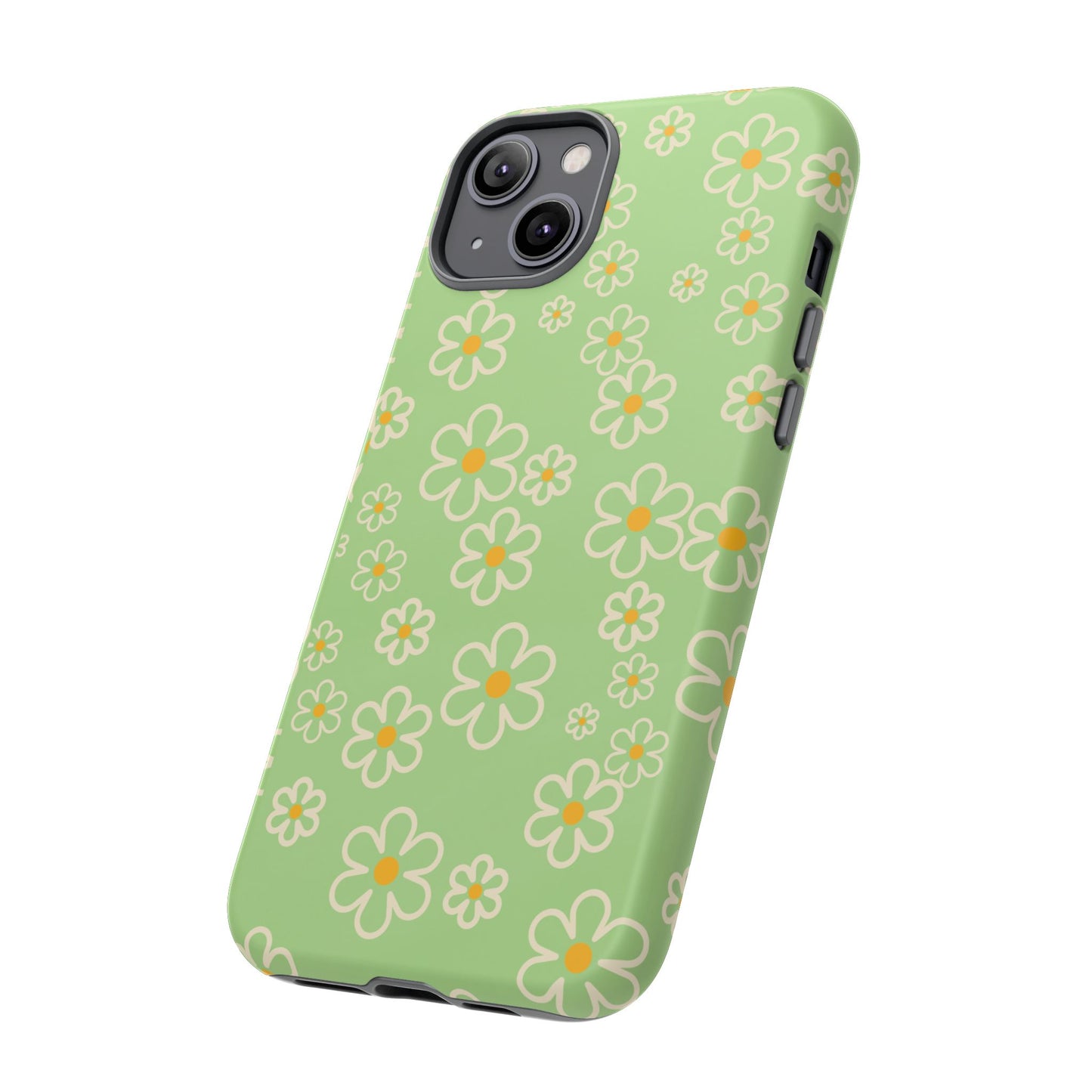 Minimal Daisy Flower Tough Phone Case - Retro Coquette Floral Print, Cute Soft Aesthetic, Compatible with iPhone, Galaxy, and Google Phones