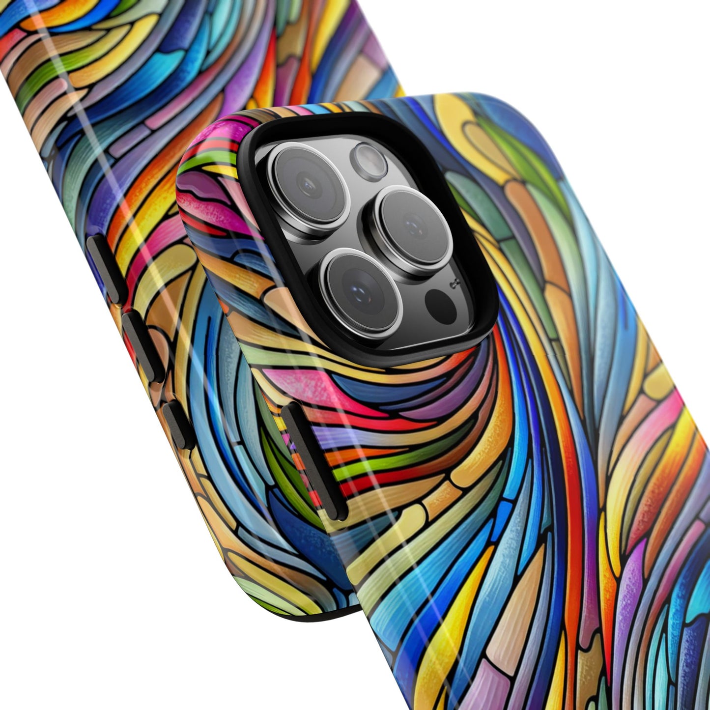 Boho Rainbow Swirl Stained Glass Phone Case Colorful Abstract Design Protective Cover Compatible with Compatible with iPhone, Samsung, Pixel