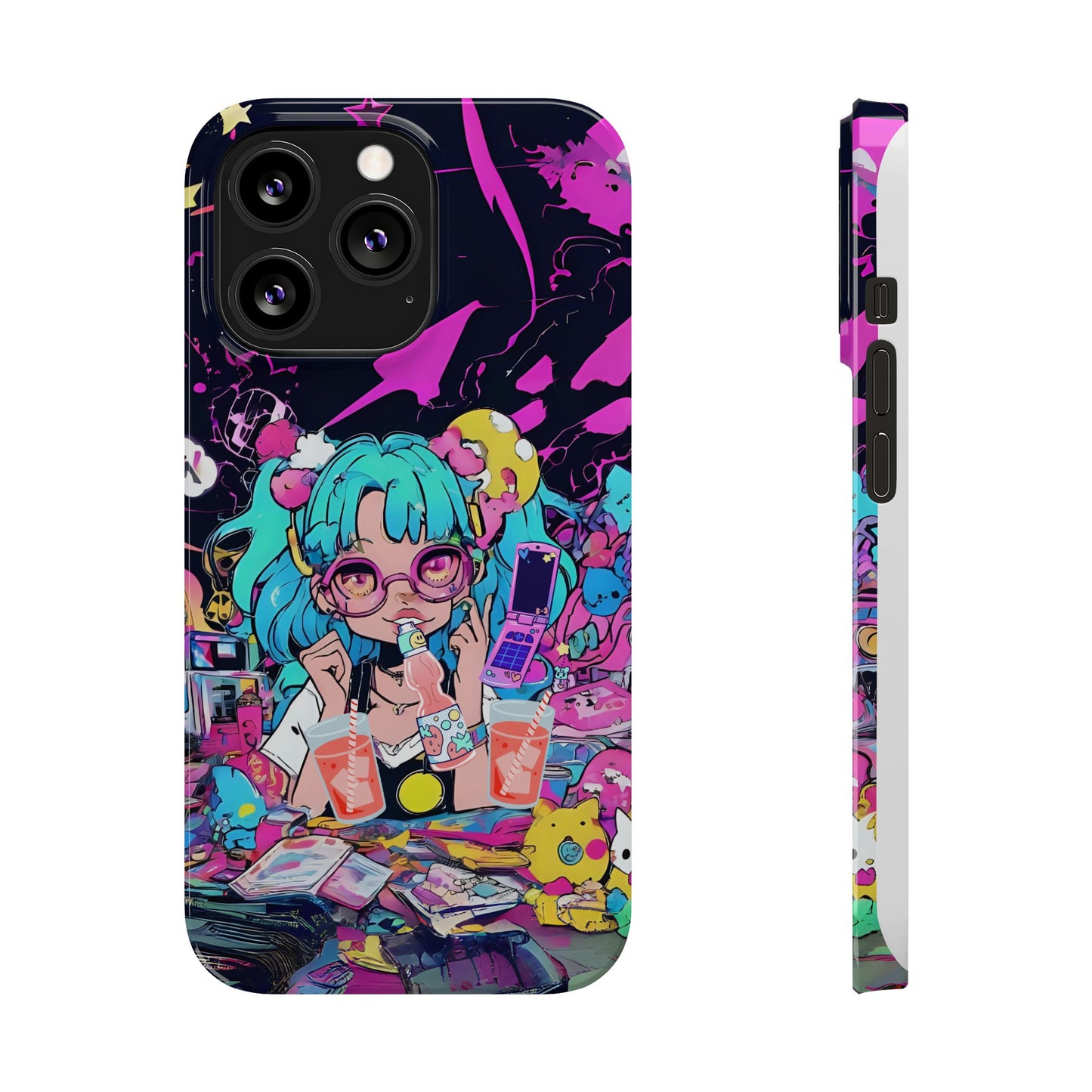 2K Anime Girl Slim Phone Case - Kawaii Vaporwave Style, Cute Maximalist Aesthetic, Cute Phone Covers, Unique Gifts for Teens