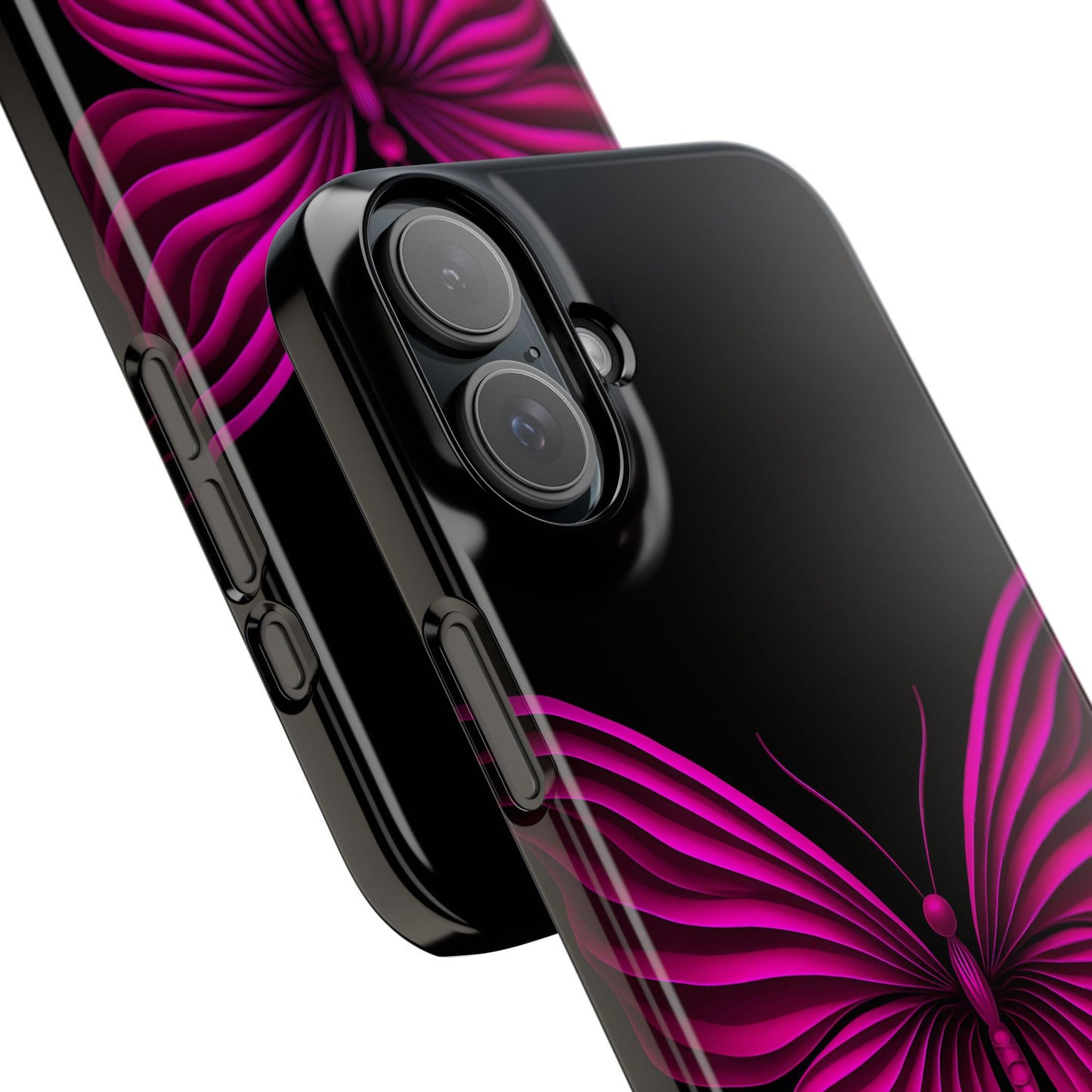 Pink Butterfly Phone Case, Elegant Insect Art, Black Aesthetic Slim Phone Case Compatible with iPhone, Galaxy, Google