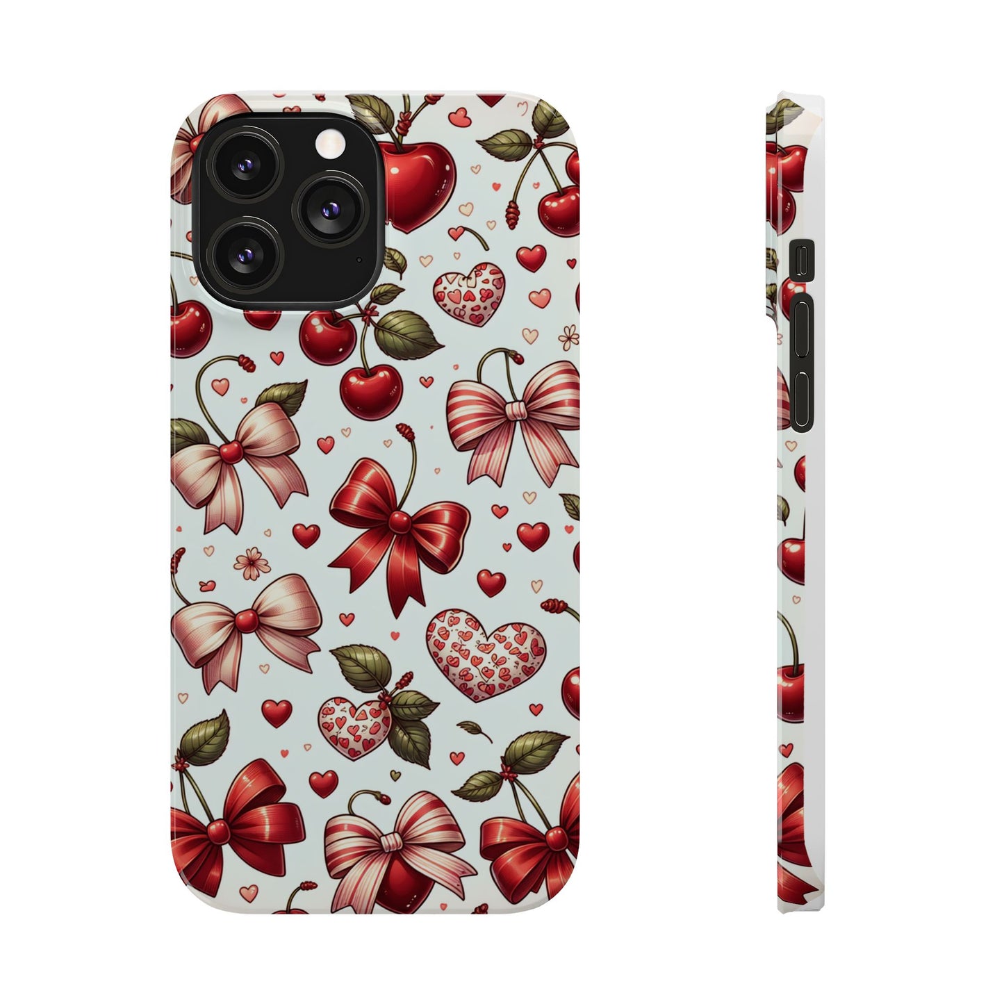 Cute Floral Phone Cases, Cherry Heart Phone Accessories, Valentine Gift, Girly Slim Phone Case, Trendy Mobile Cover