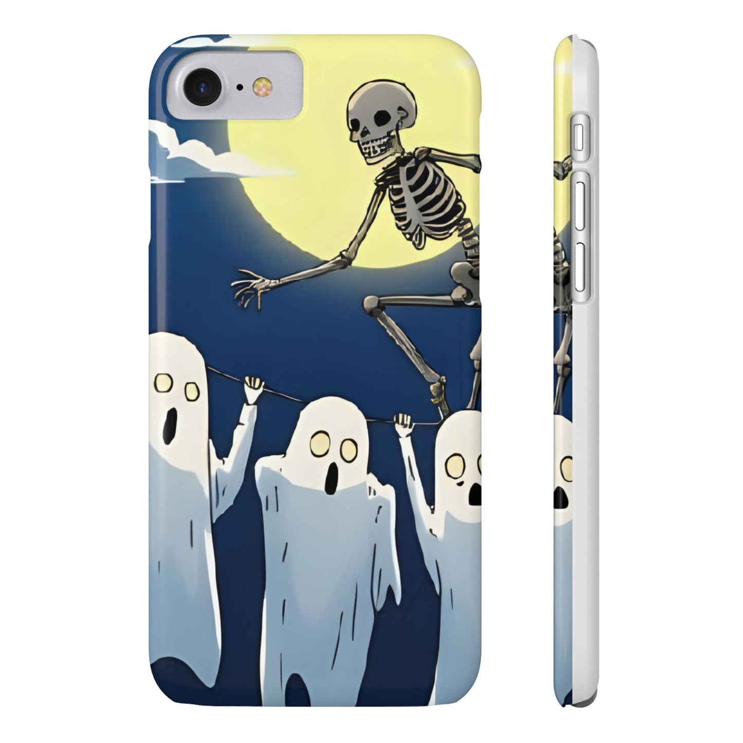 Jumping Skeleton Slim Phone Case - Halloween Aesthetic, Creepy Cute Ghost Cartoon Style, Compatible with iPhone, Galaxy, and Google Phones