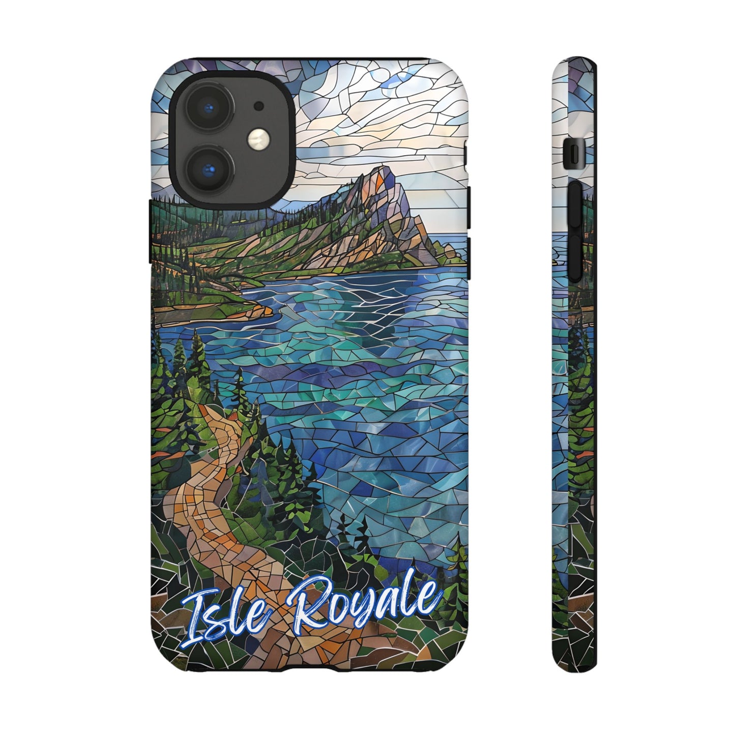 Isle Royale Mosaic Tough Phone Case, Remote Island Wilderness Art, Great Lakes Nature Aesthetic, Compatible with iPhone, Galaxy, and Pixels