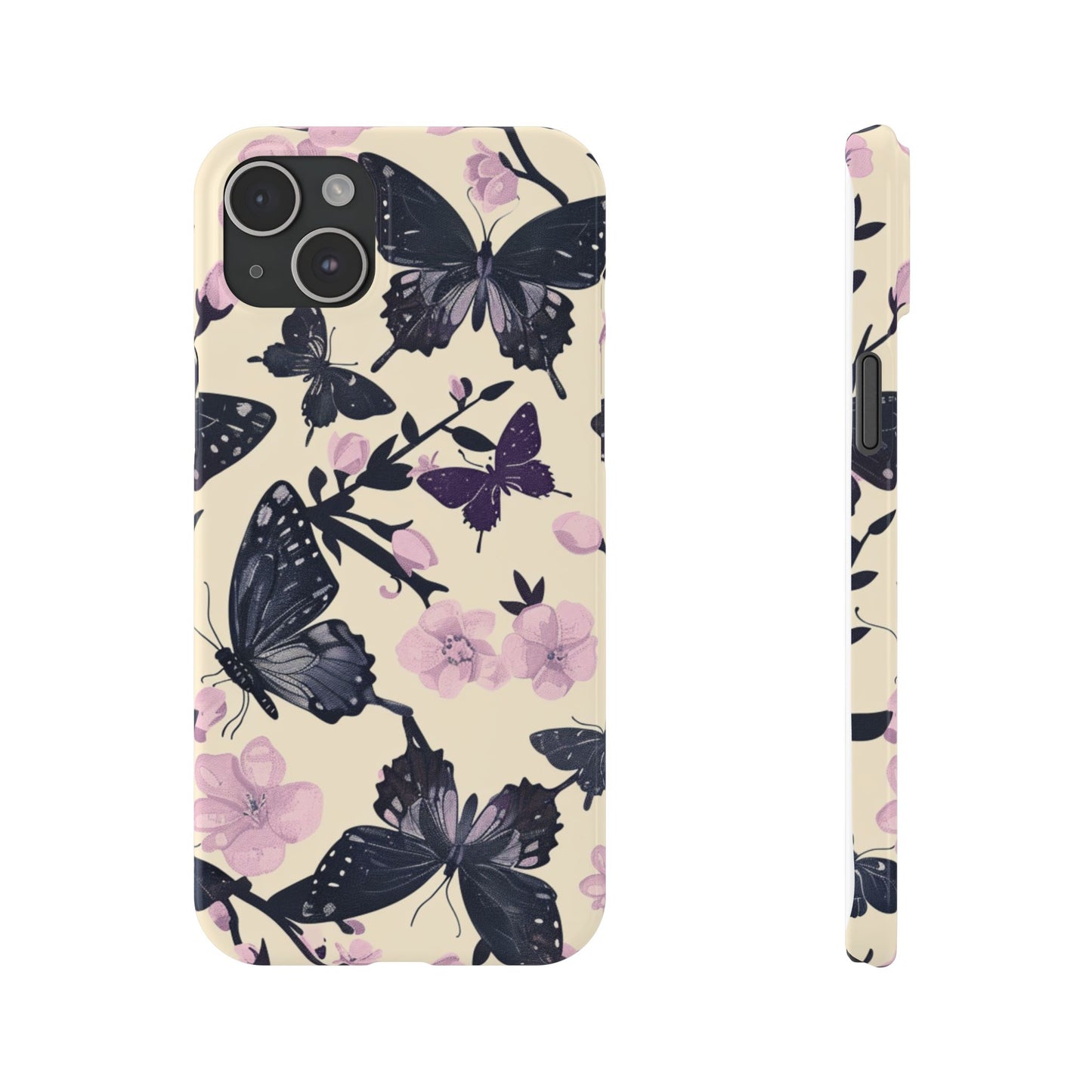 Butterfly Floral Slim Phone Cases, Elegant Butterfly Design, Nature Lover Gift, Phone Accessory, Stylish Cases for Women