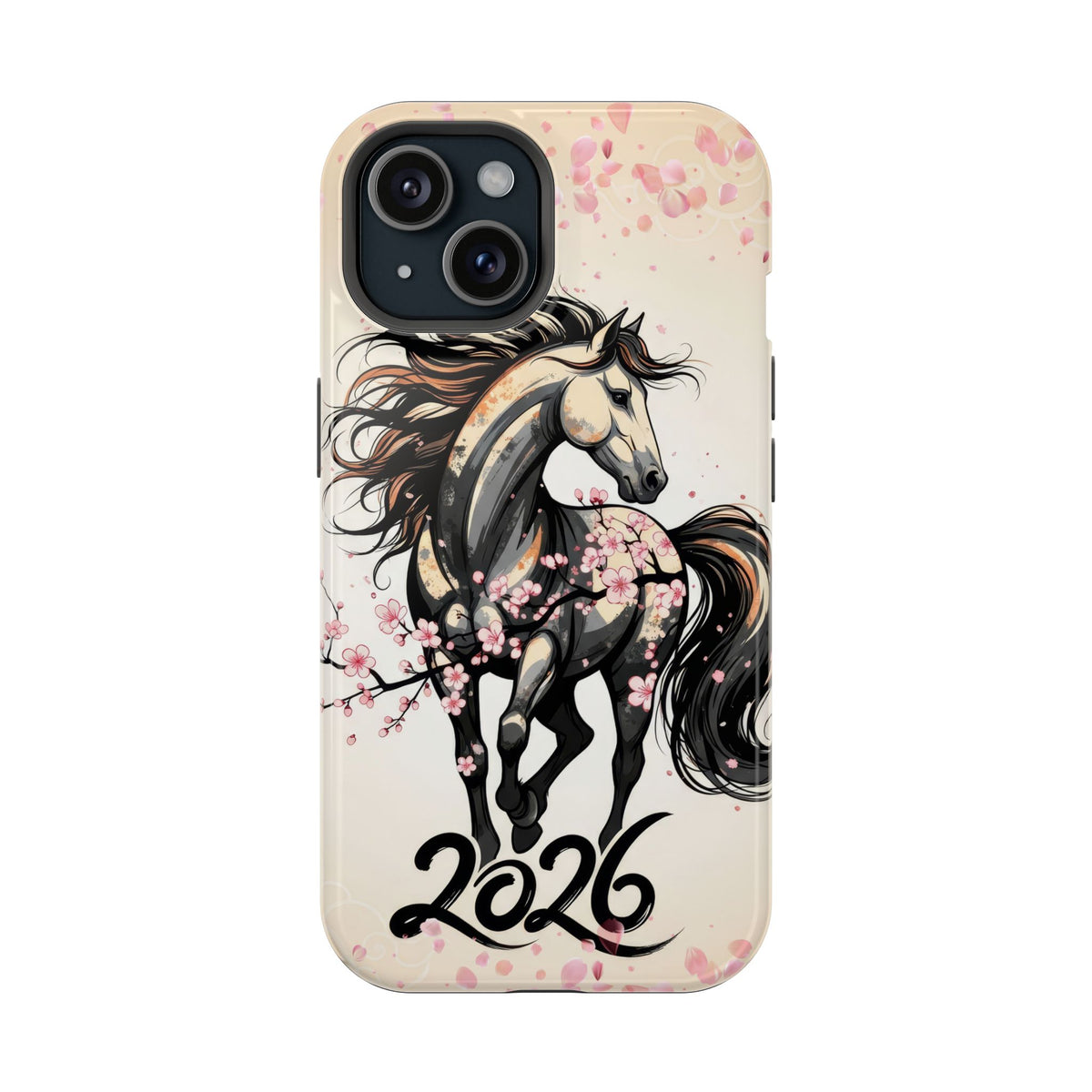Year of the Horse Floral Art Magnetic Phone Case, Chinese Zodiac 2026 Design, compatible with iPhone 17 16 15 14 13