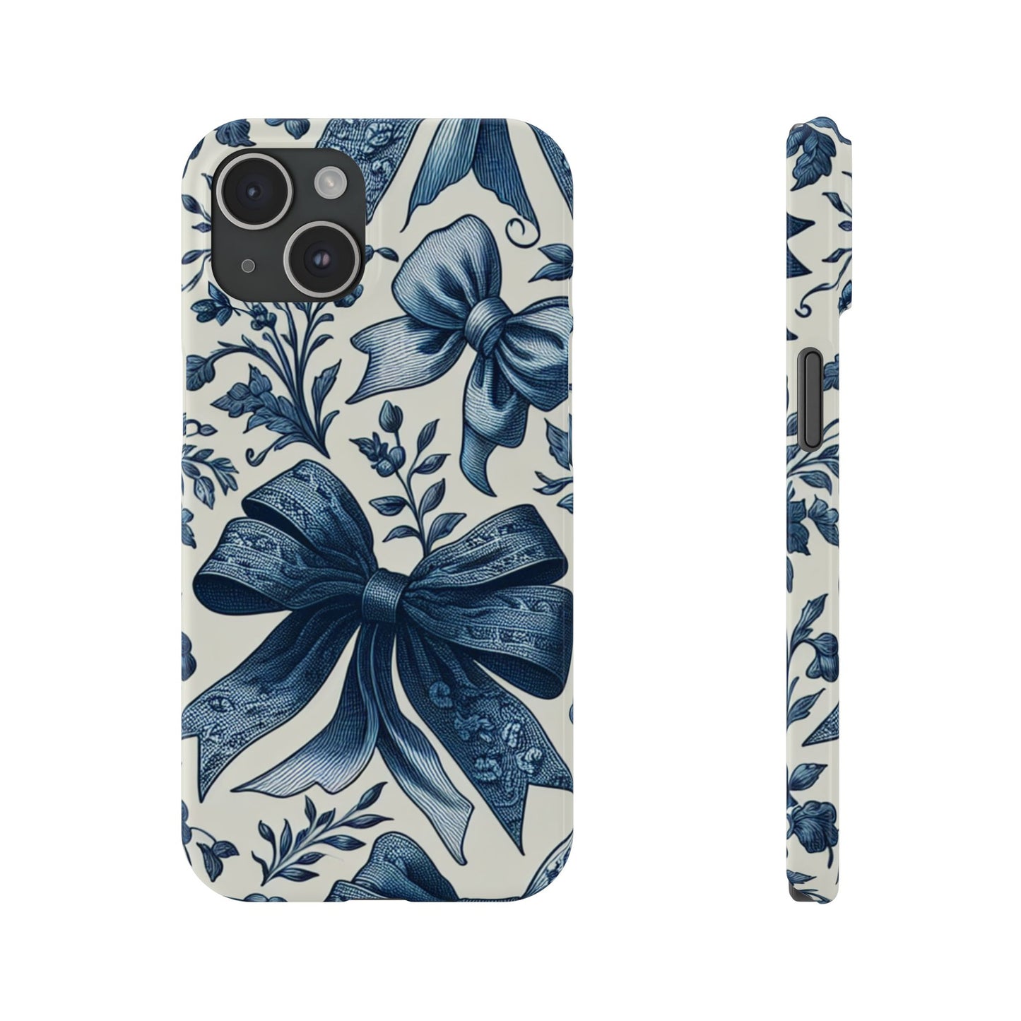 Elegant Floral Bow Slim Phone Case, Blue Flower Phone Cover, Gift for Her, Stylish Tech Accessory, Wedding Gift, Floral Design