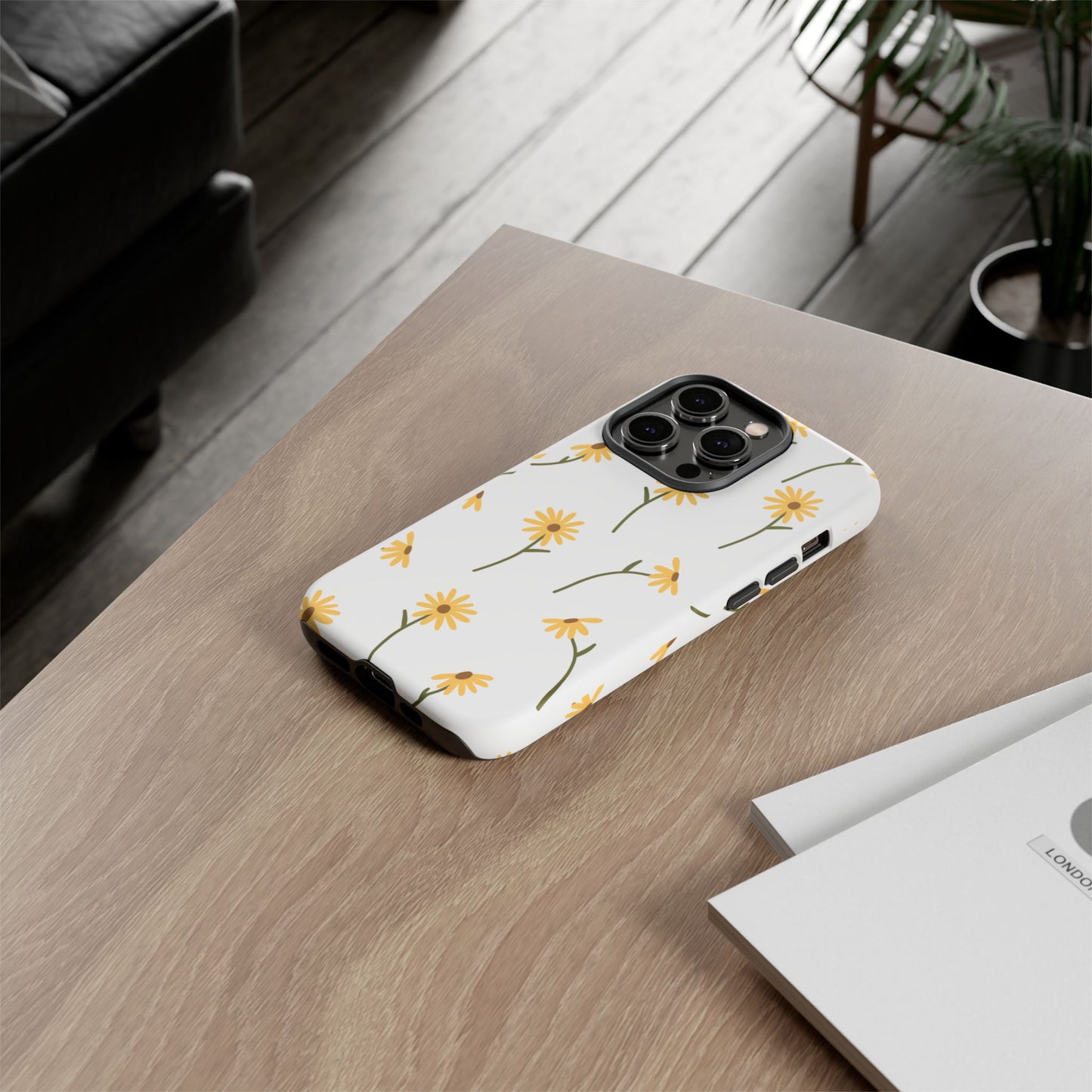 Sunflower Floral Tough Phone Case - Minimal Daisy-Inspired Print, Simple Botanical Aesthetic, Compatible with iPhone, Galaxy, and Google