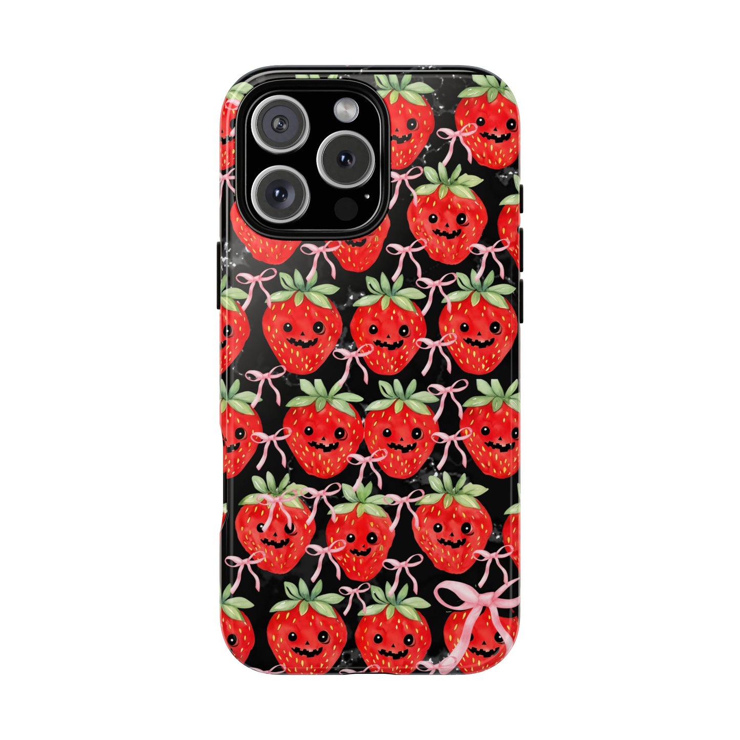 Summerween Strawberry Jack O' Lanterns Phone Case, Coquette Spiderweb Phone Cover Cute Halloween Aesthetic Case Pink Bow Glam Girl Accessory