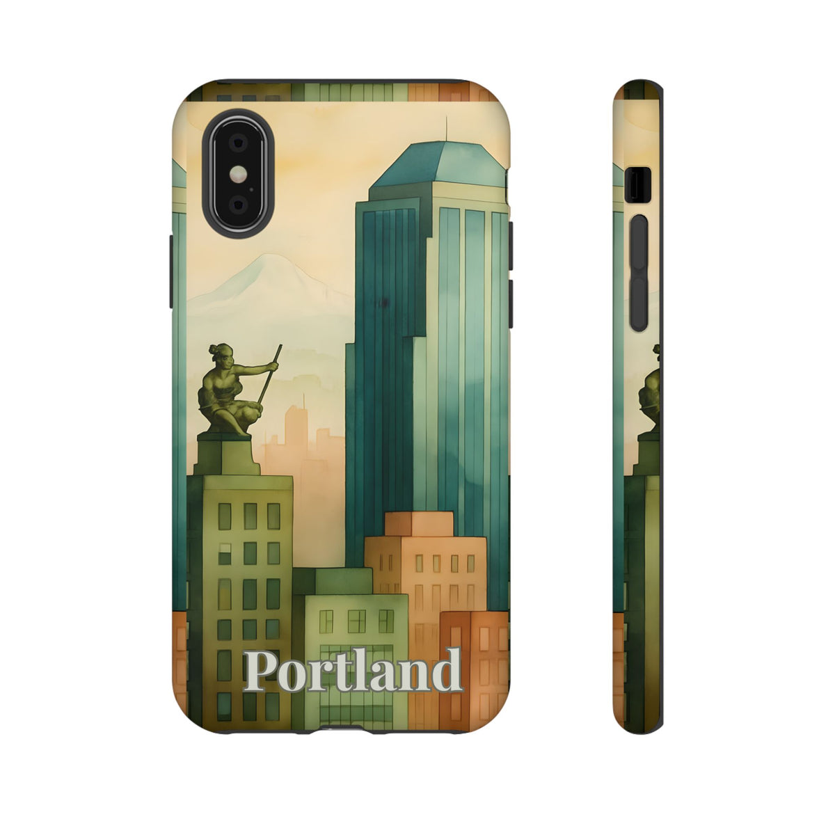 Portland Cityscape Phone Case • Urban Skyline Art Tough Case • Watercolor City Aesthetic • Gift for Travelers • Compatible with iPhone, Galaxy, Google