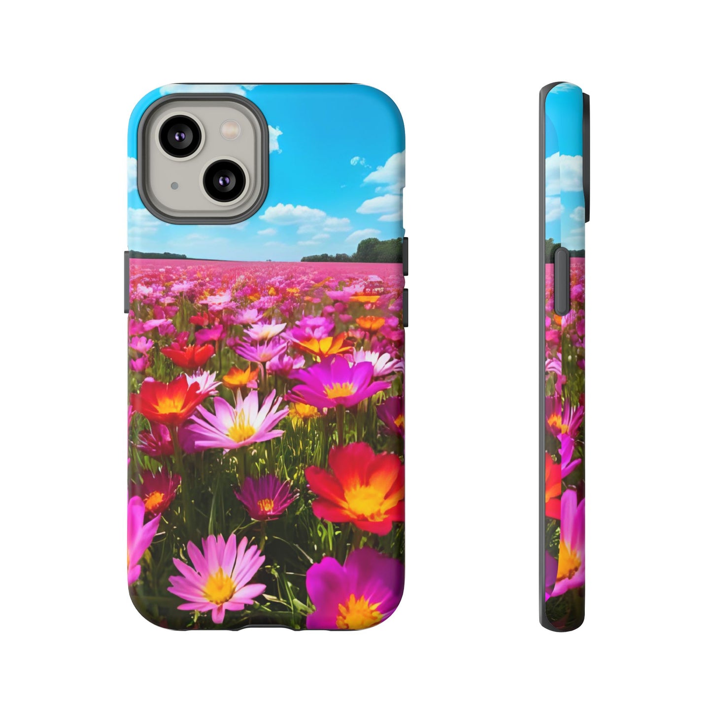 Flower Field Tough Phone Case - Wildflower Meadow Print, Colorful Nature Aesthetic, Compatible with iPhone, Galaxy, and Google Phones