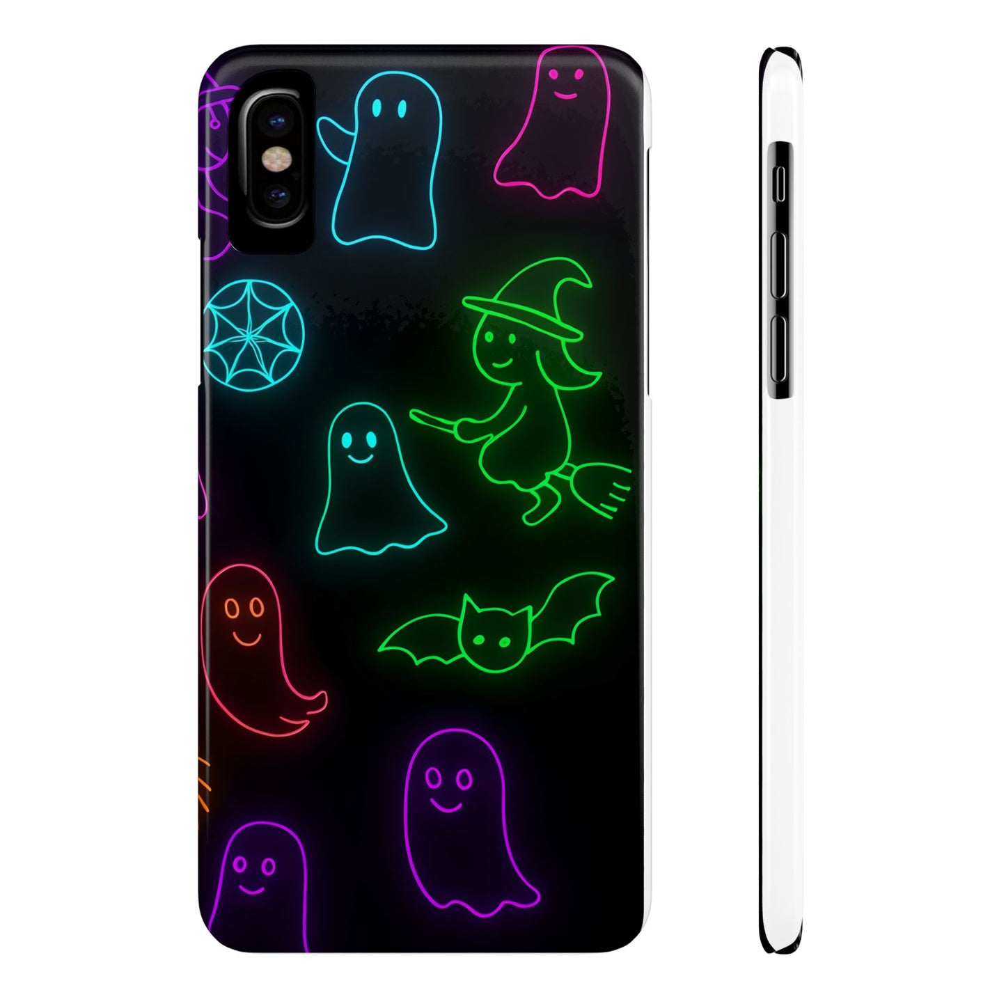Neon Halloween Phone Case, Cute Ghost Witch Aesthetic Slim Phone Case, Compatible with iPhone, Galaxy, Google