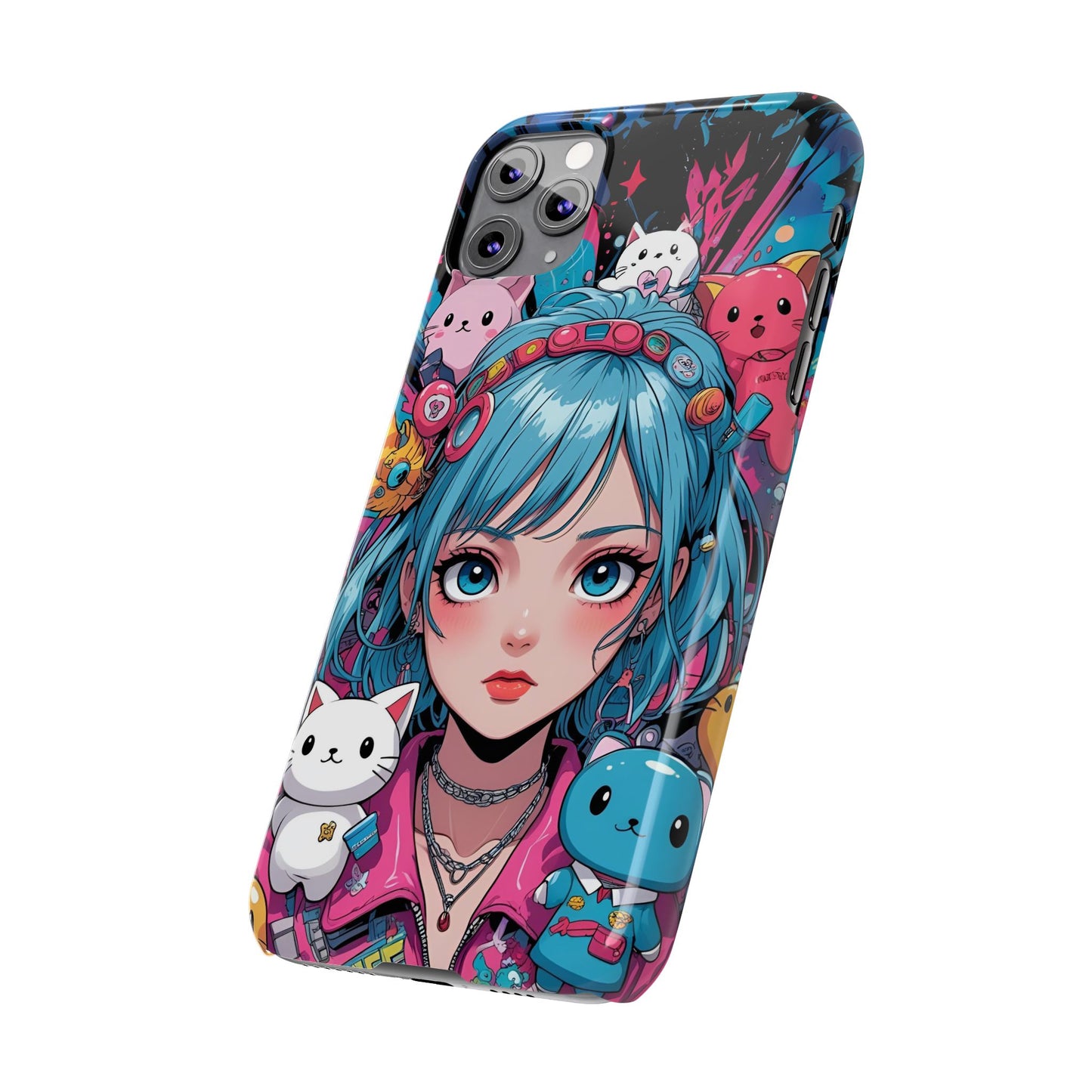 Y2K Anime Girl Slim Phone Case - Cute Maximalist Aesthetic, Kawaii Vaporwave Style, Pop Culture Lovers and Special Occasions