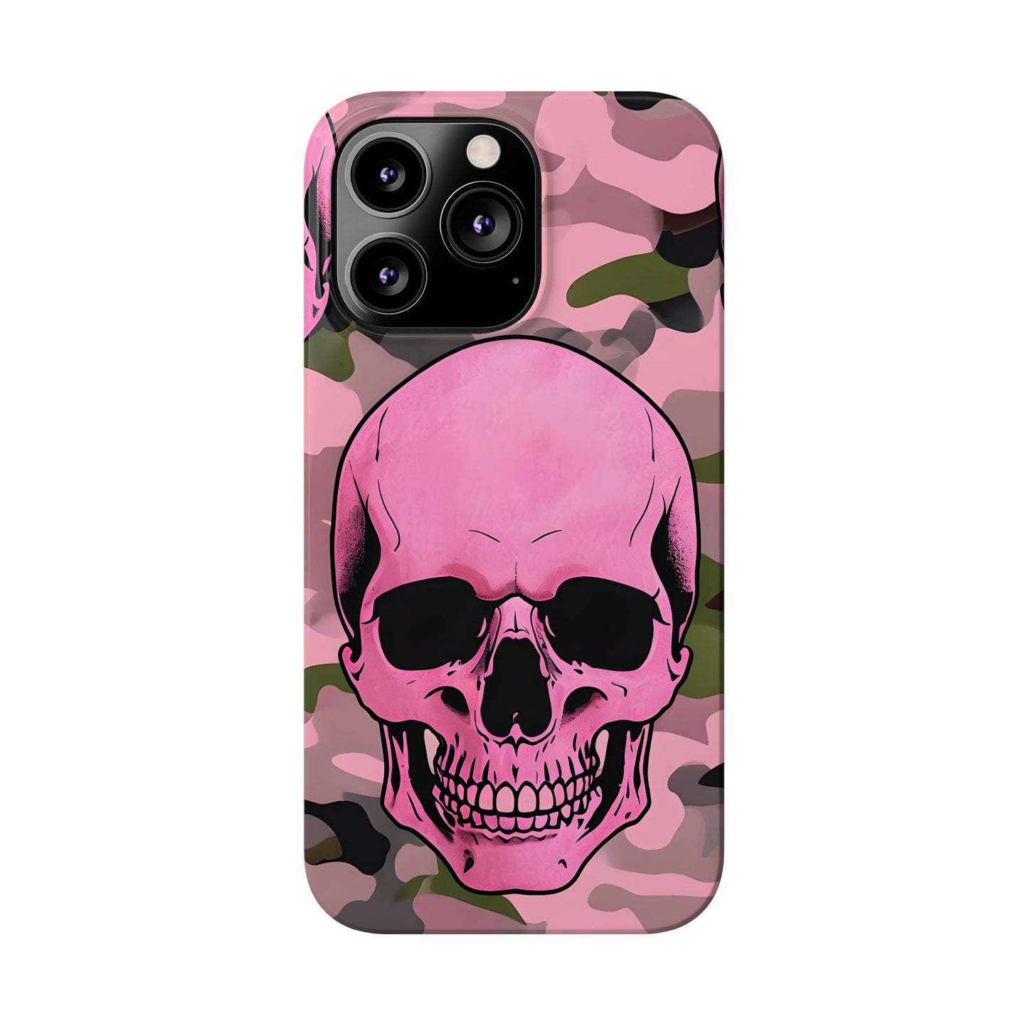 Pink Camo Skull Phone Case, Slim Case for iPhone, Edgy Phone Accessory, Unique Gift for Her, Trendy Tech Lover