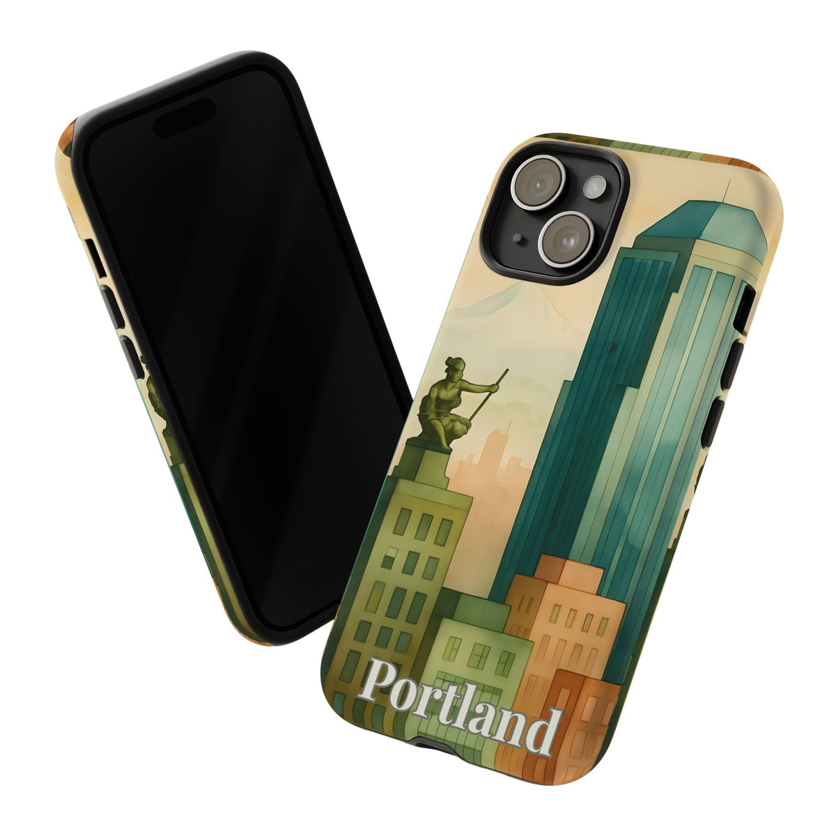 Portland Cityscape Phone Case • Urban Skyline Art Tough Case • Watercolor City Aesthetic • Gift for Travelers • Compatible with iPhone, Galaxy, Google