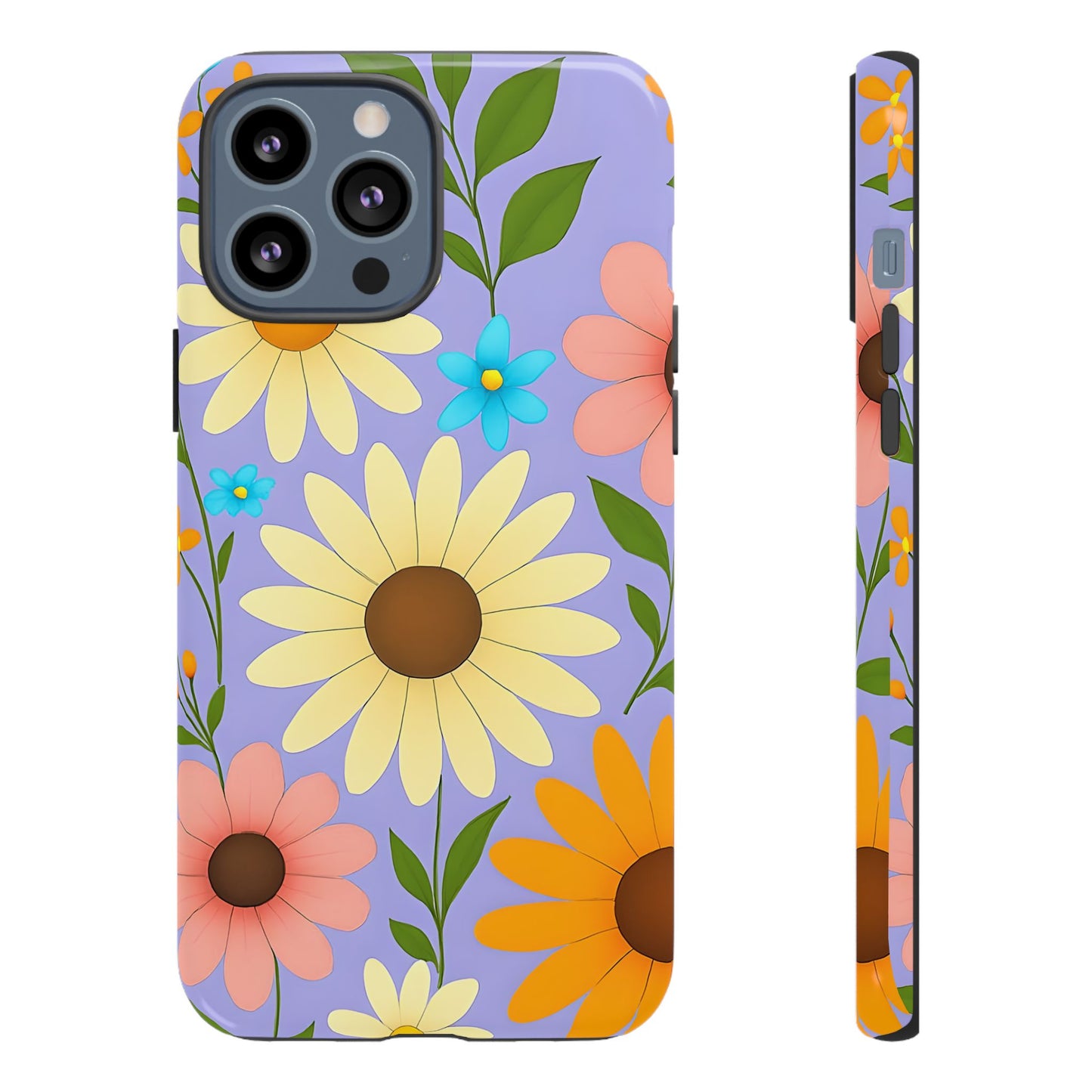Minimal Daisy Flower Tough Phone Case - Retro Coquette Floral Print, Cute Soft Aesthetic, Compatible with iPhone, Galaxy, and Google Phones
