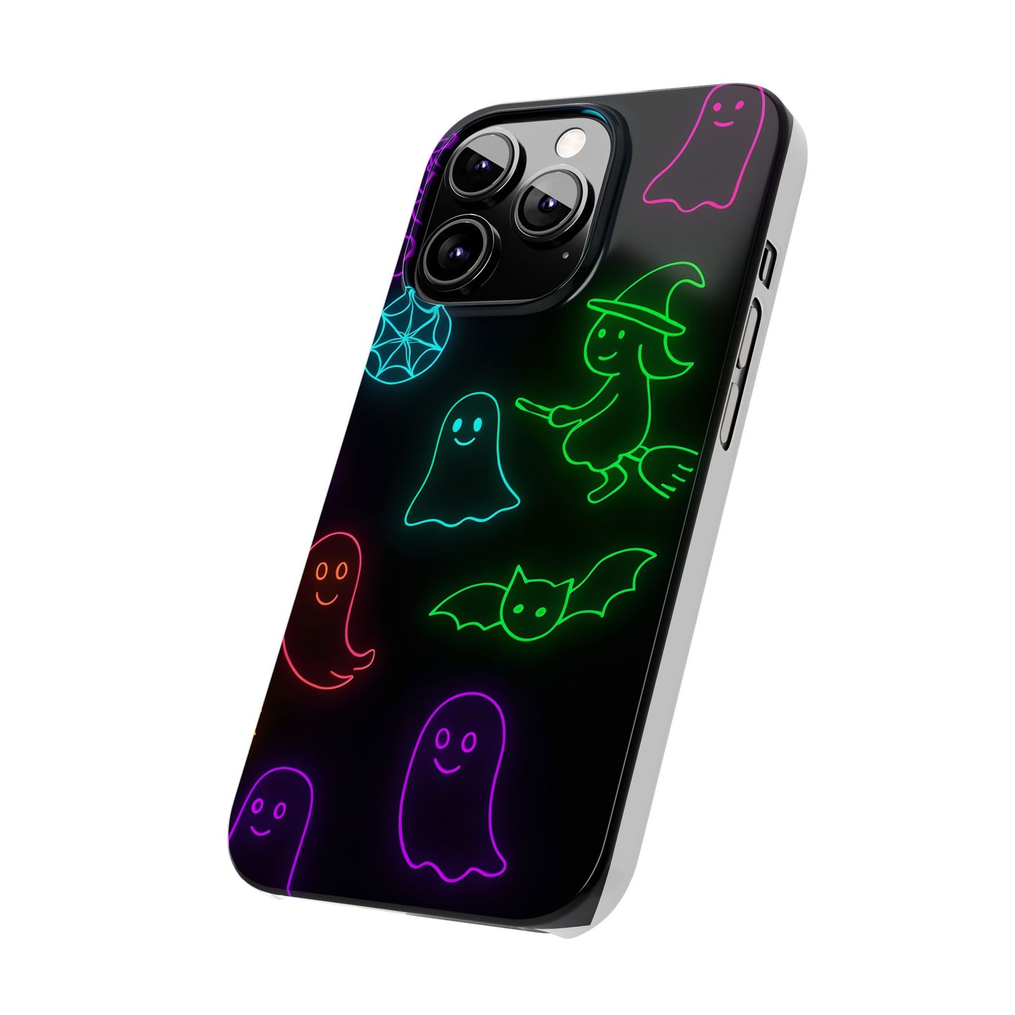 Neon Halloween Phone Case, Cute Ghost Witch Aesthetic Slim Phone Case, Compatible with iPhone, Galaxy, Google