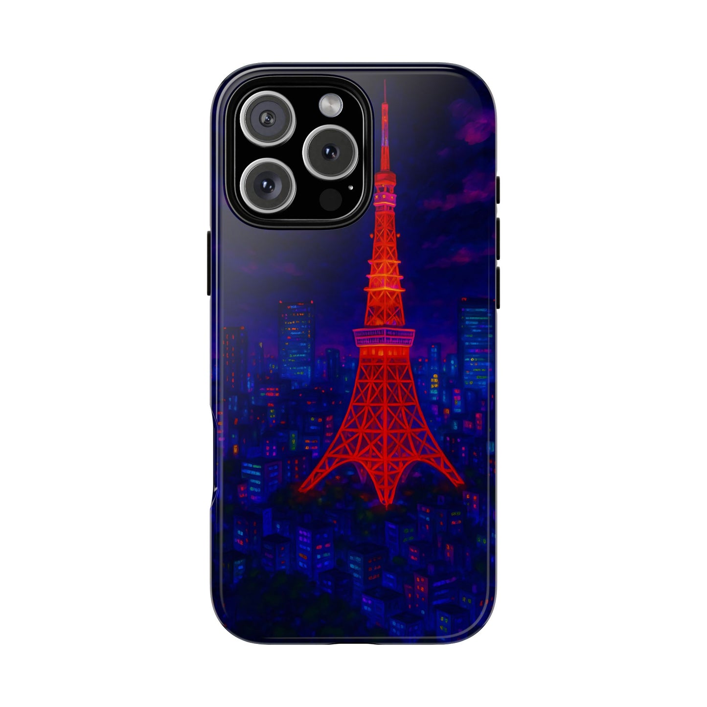 Cityscape Tough Phone Case, Tokyo Skyline Phone Cover, Neon Night Design Compatible with iPhone, Galaxy & Google